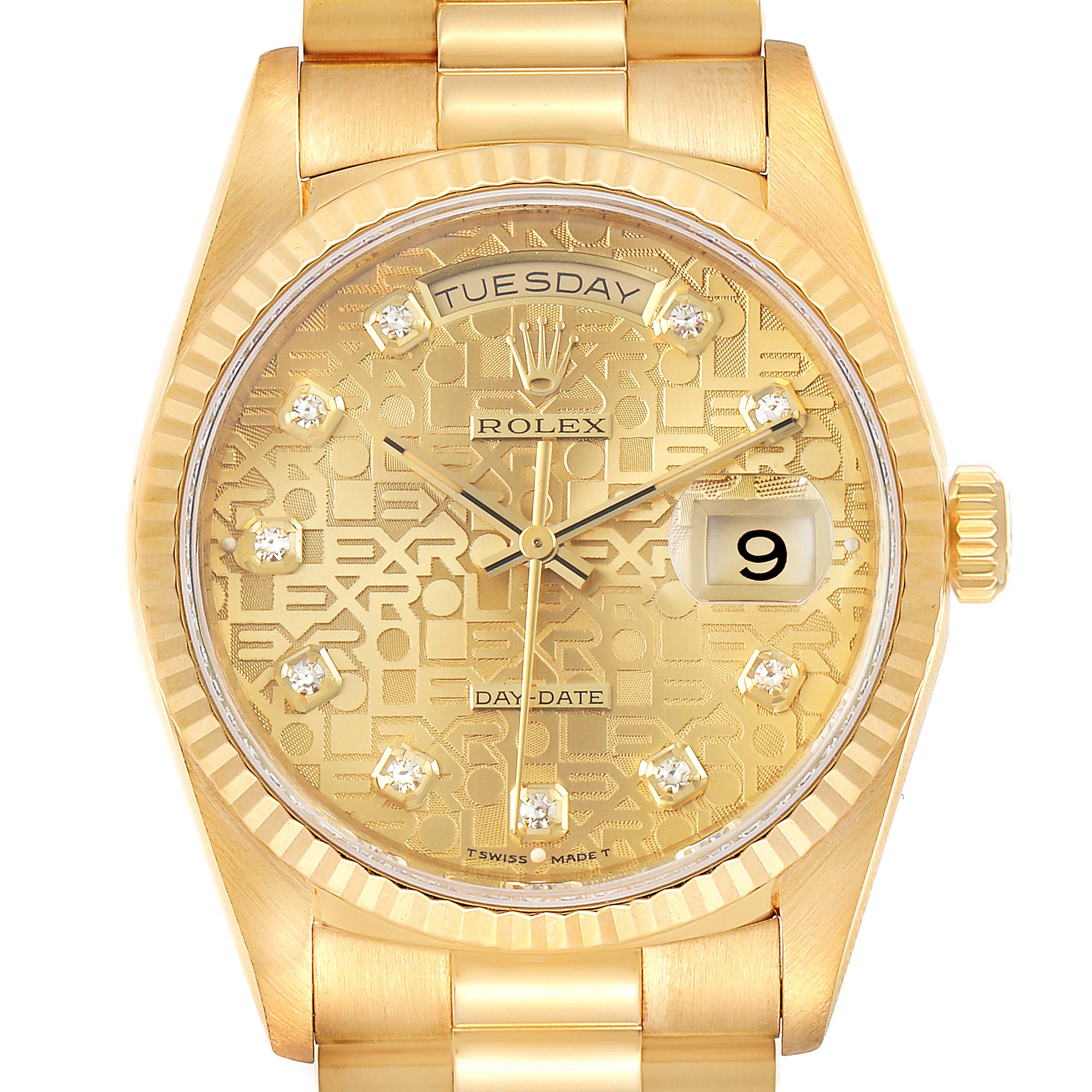 Rolex President Day-Date 36mm Yellow Gold Diamond Mens Watch 18238 ...