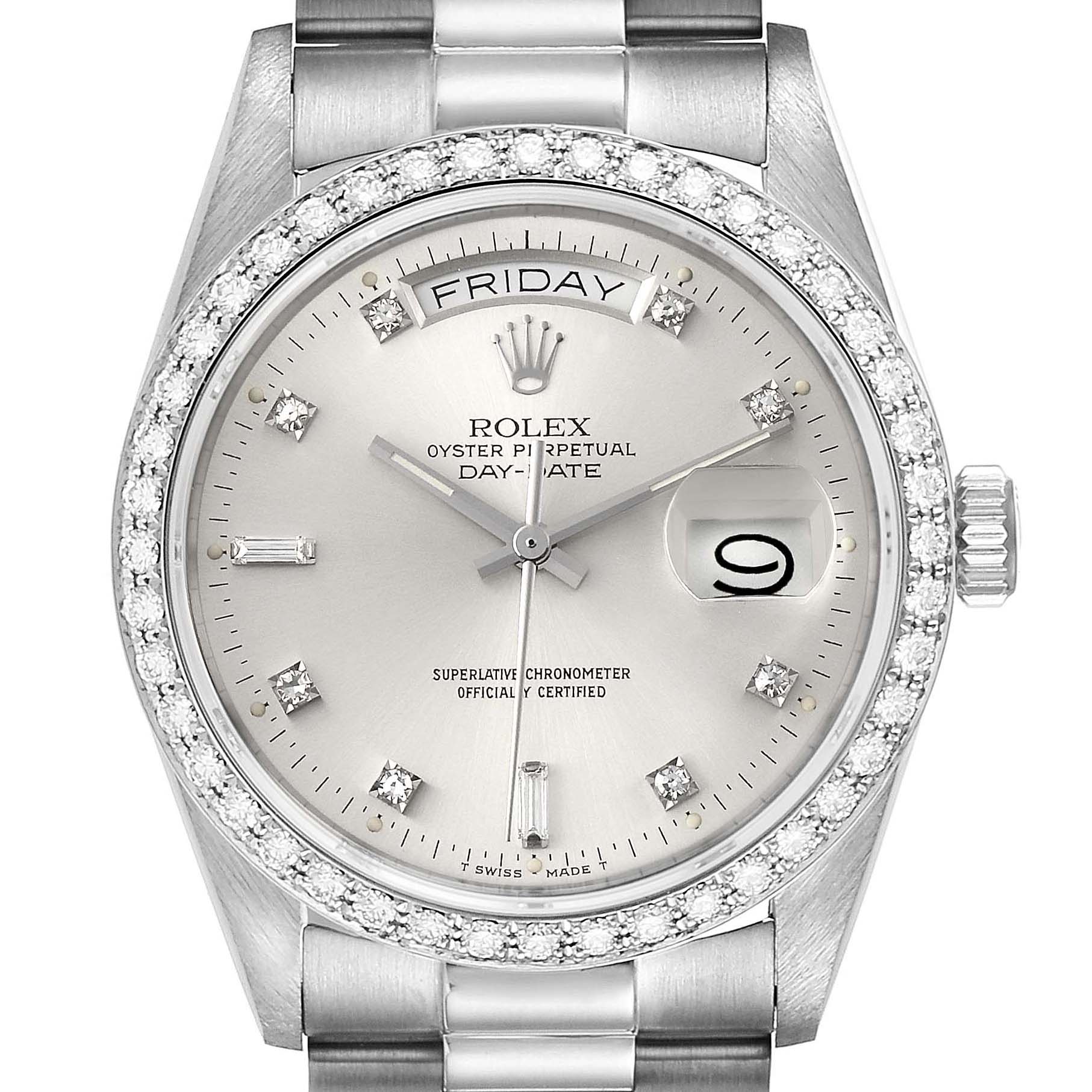 Rolex President Day-Date White Gold Diamond Dial Bezel Watch 18049 