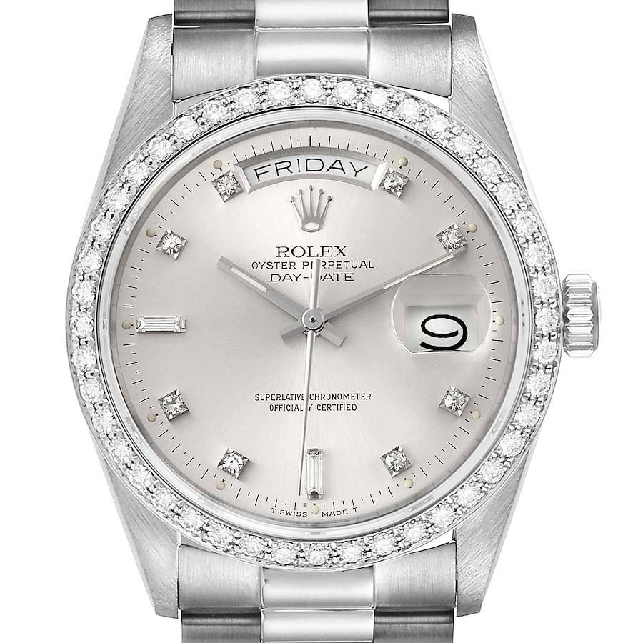 Rolex President Day-Date White Gold Diamond Dial Bezel Watch 18049 SwissWatchExpo
