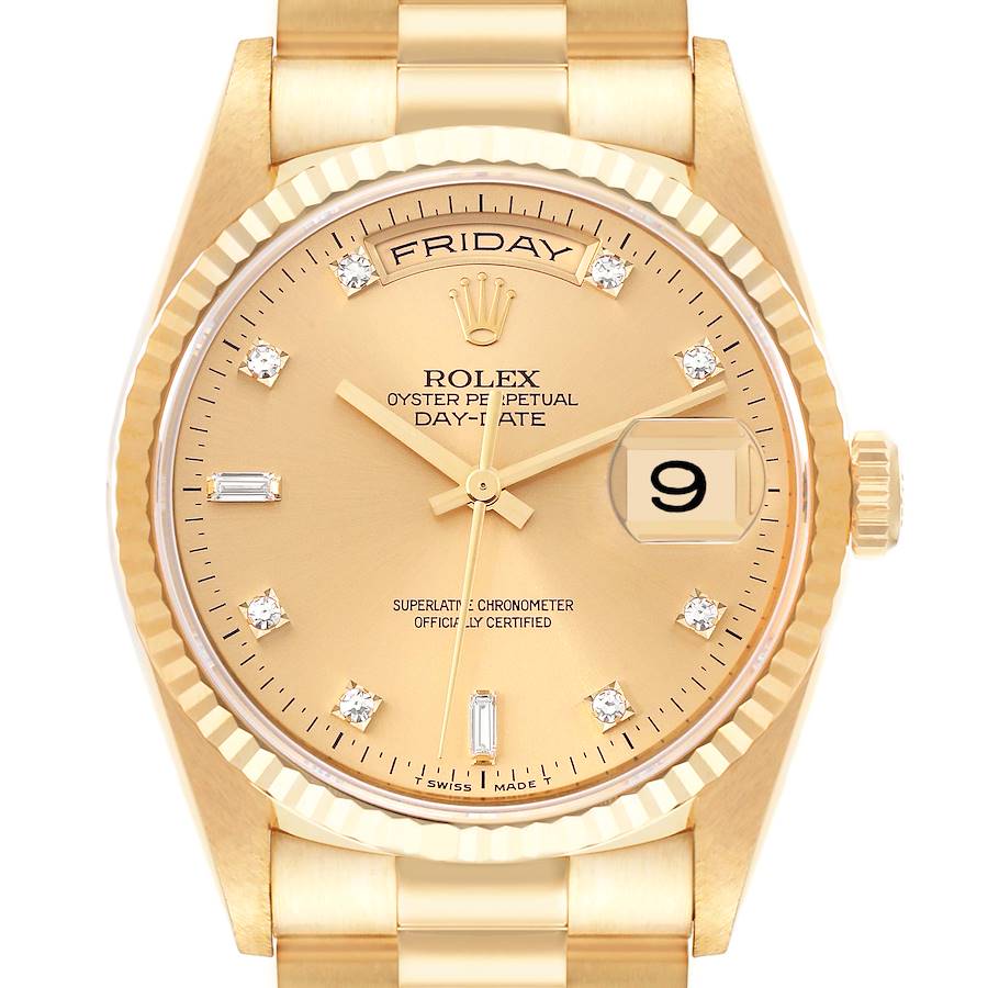 Rolex President Day-Date Yellow Gold Diamond Mens Watch 18238 SwissWatchExpo