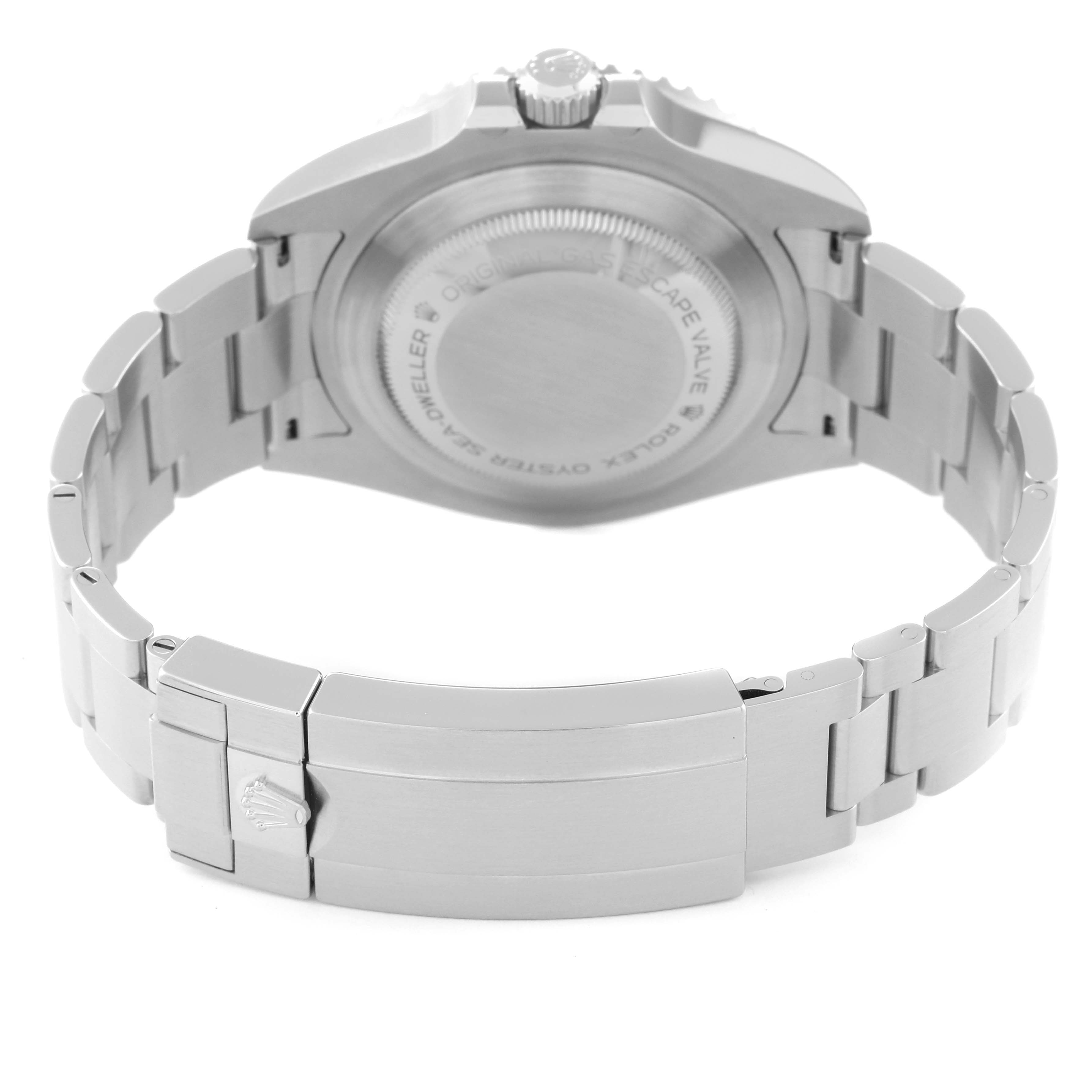 The image shows the back case and bracelet clasp of a Rolex Sea-Dweller 126600 Men
s Stainless Steel Black Dial 126600 Men
s Stainless Steel Black Dial watch from a rear view angle.