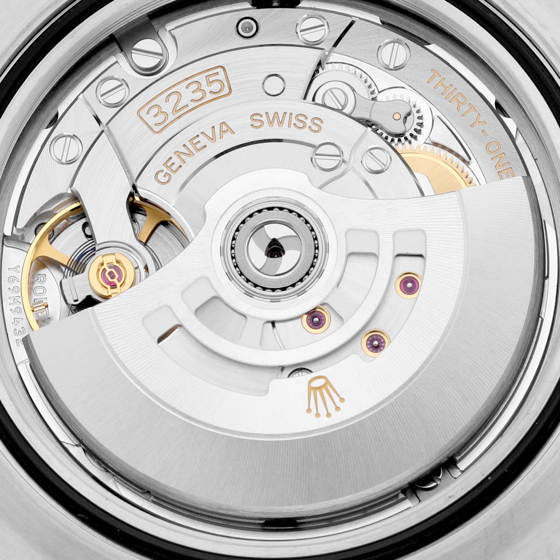 This image shows a close-up view of the movement mechanism inside a Rolex Sea-Dweller 126600 Men
s Stainless Steel Black Dial 126600 Men
s Stainless Steel Black Dial watch, highlighting the intricate components.