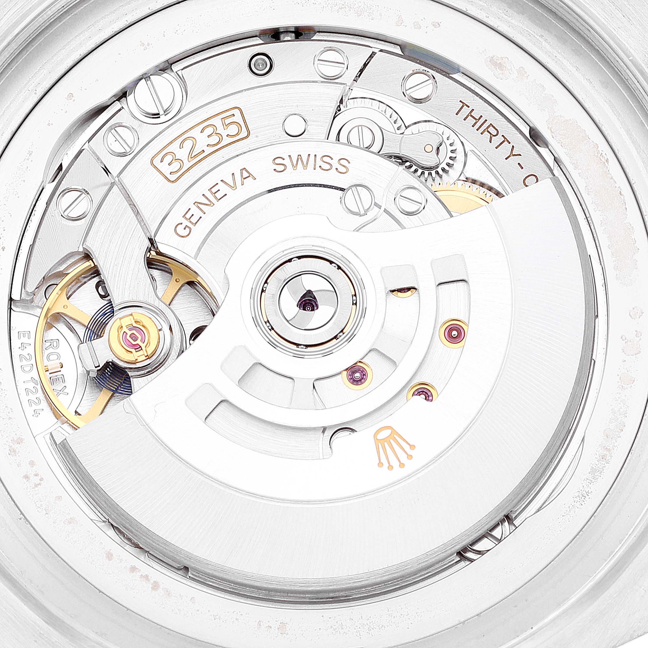 This is an angled view of the movement mechanism of the Rolex Sea-Dweller 126660 Men's Stainless Steel Black Dial 126660 Men's Stainless Steel Black Dial model, showing its intricate internal parts.