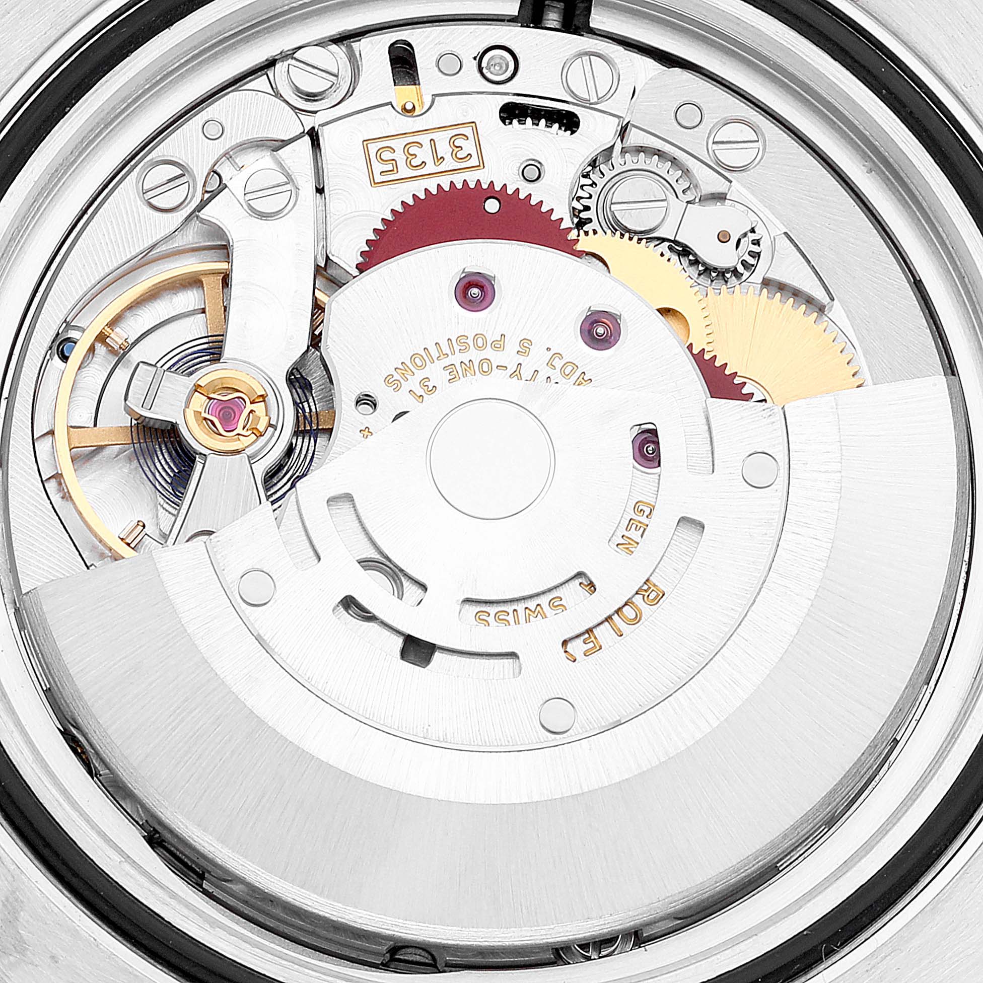 The image shows a close-up of the movement mechanism of a Rolex Submariner 116610 Men
s Stainless Steel Black Dial 116610 Men
s Stainless Steel Black Dial watch.