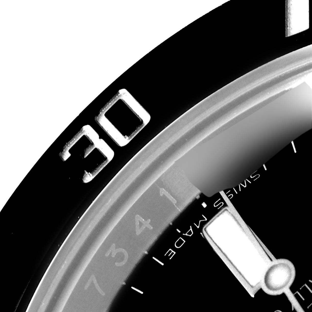 The image shows a close-up of the bezel and part of the dial of a Rolex Submariner 116610 Men
s Stainless Steel Black Dial 116610 Men
s Stainless Steel Black Dial watch.