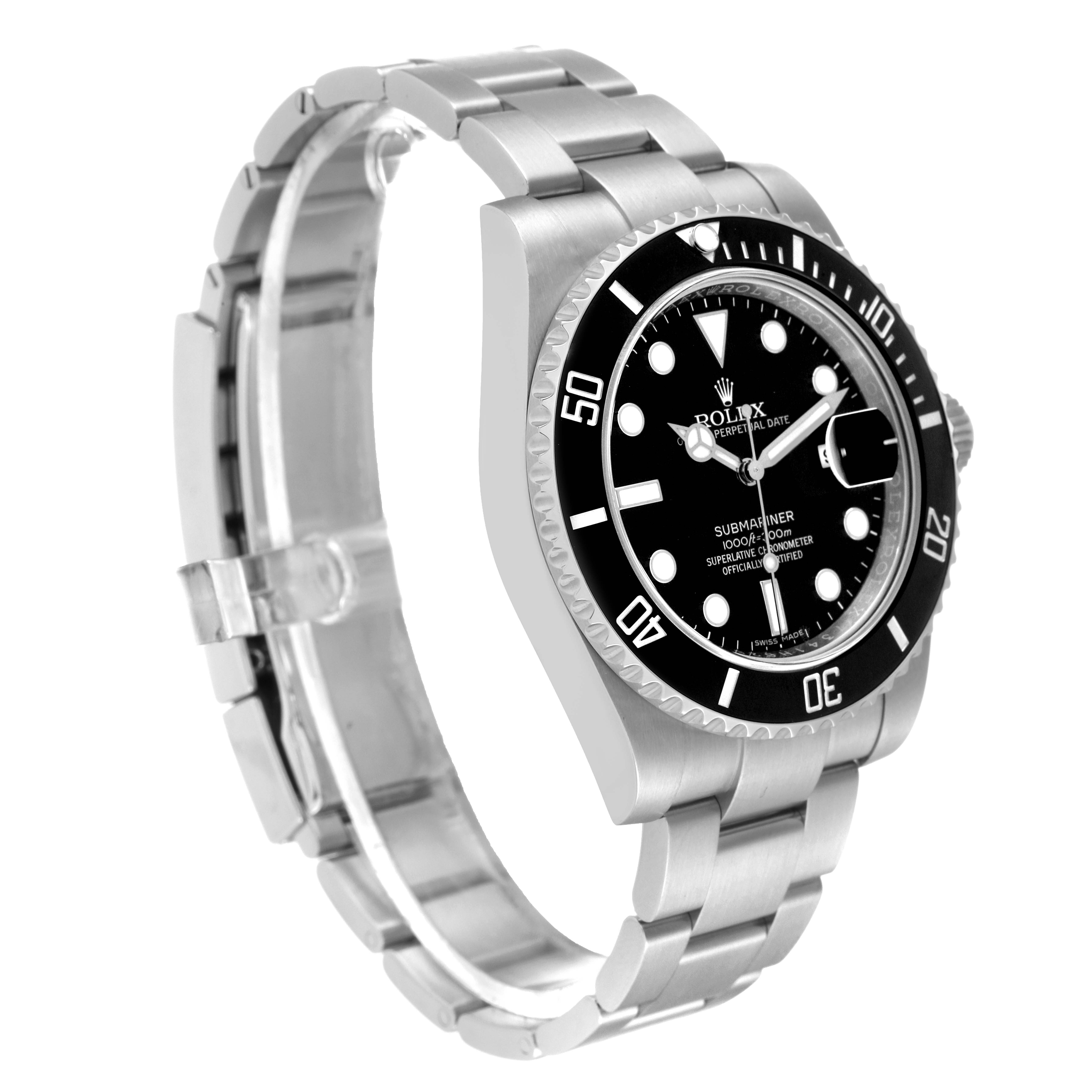 The Rolex Submariner 116610 Men
s Stainless Steel Black Dial 116610 Men
s Stainless Steel Black Dial watch is displayed at a three-quarter angle, showing the face, bezel, crown, and bracelet.