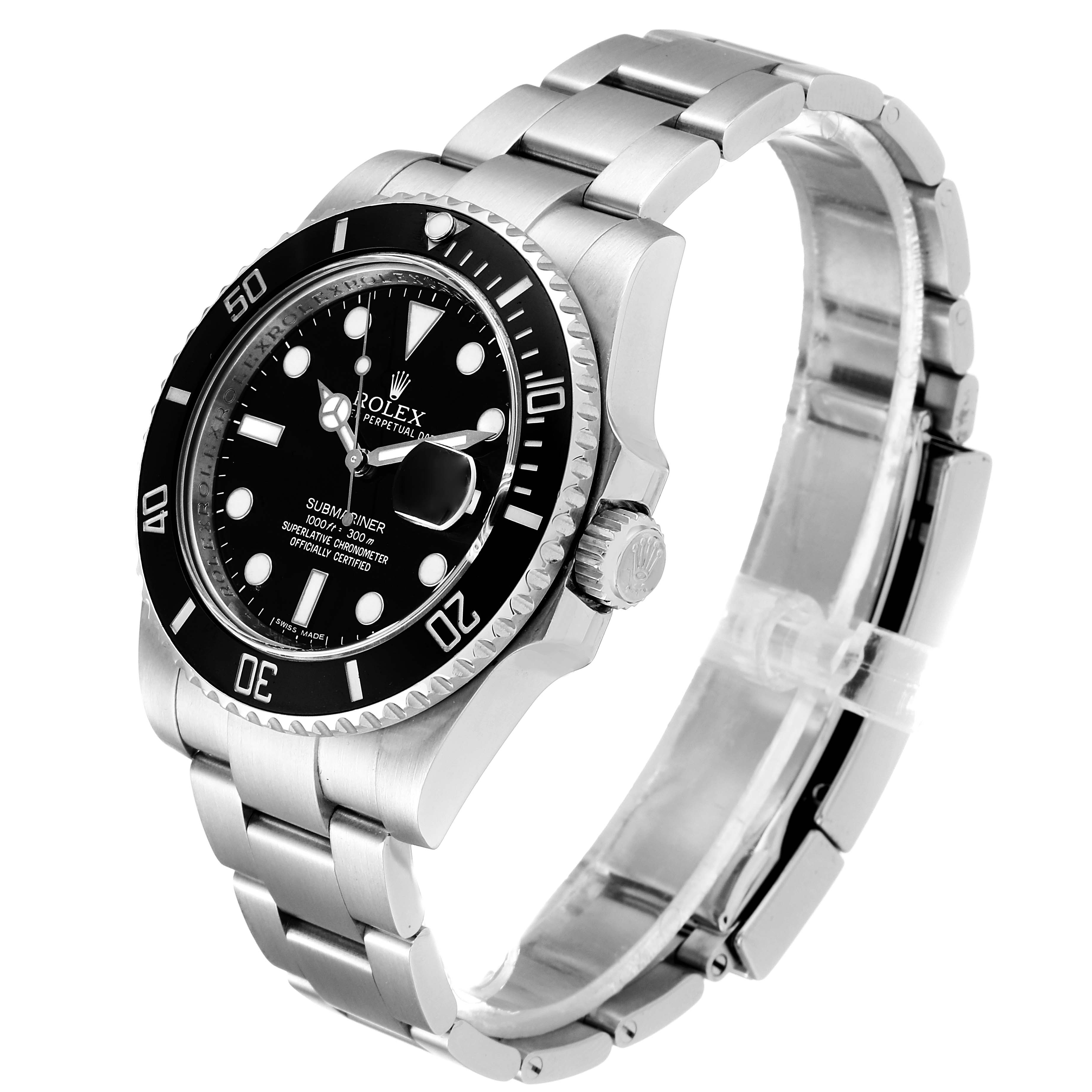 The image shows a Rolex Submariner 116610 Men's Stainless Steel Black Dial 116610 Men's Stainless Steel Black Dial watch angled to display its face, bezel, and bracelet.