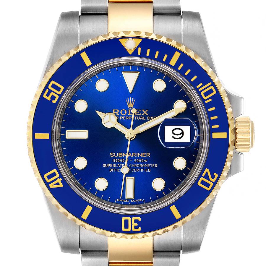 Rolex Submariner Steel 18K Yellow Gold Blue Dial Mens Watch 116613 Box Card SwissWatchExpo