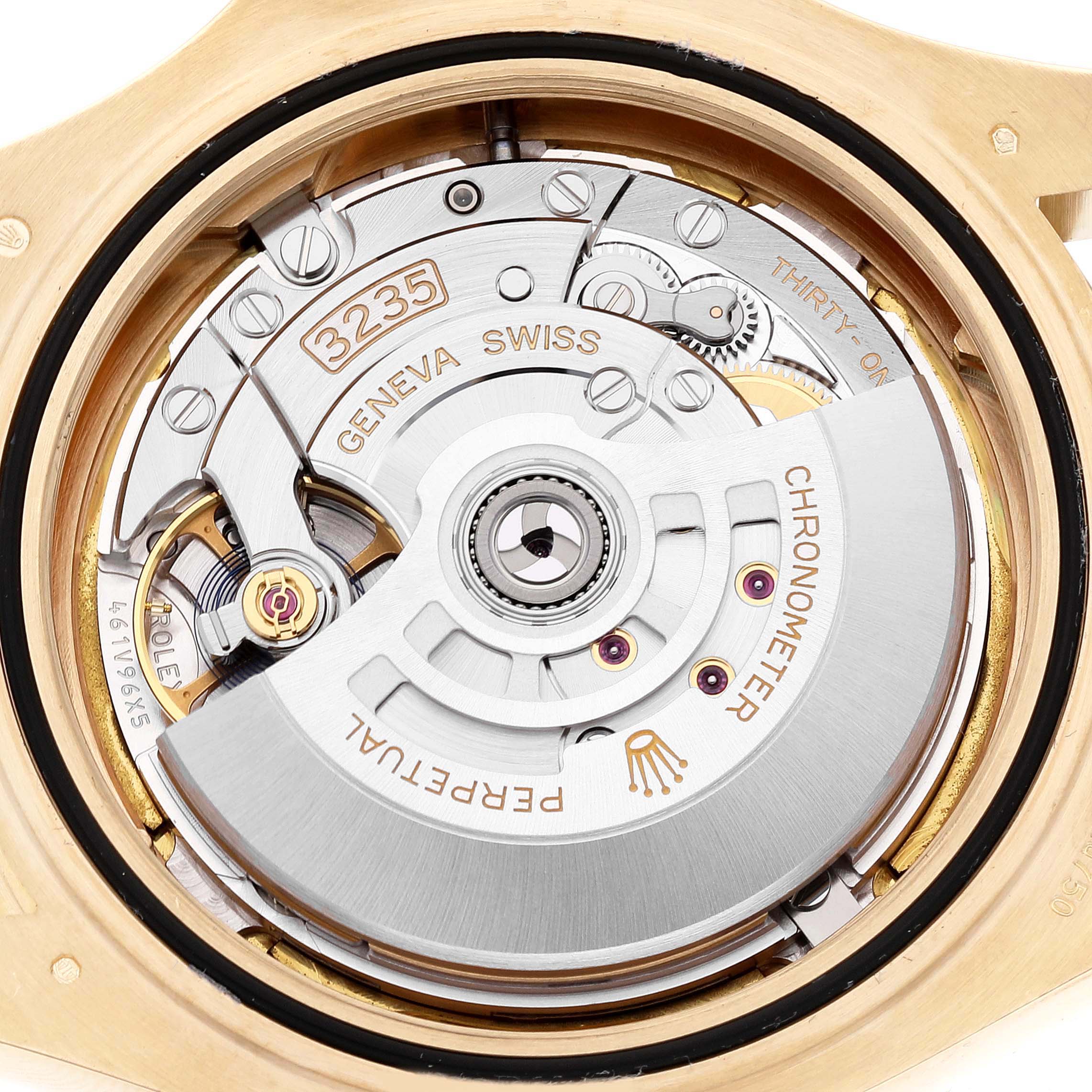This image shows the detailed inner workings and movement mechanism of the Rolex Yacht-Master 226658 Men's Yellow Gold Black Dial 226658 Men's Yellow Gold Black Dial watch from a back angle.