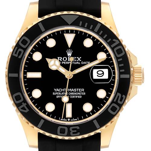 Photo of Rolex Yachtmaster Yellow Gold Oysterflex Bracelet Mens Watch 226658 Box Card