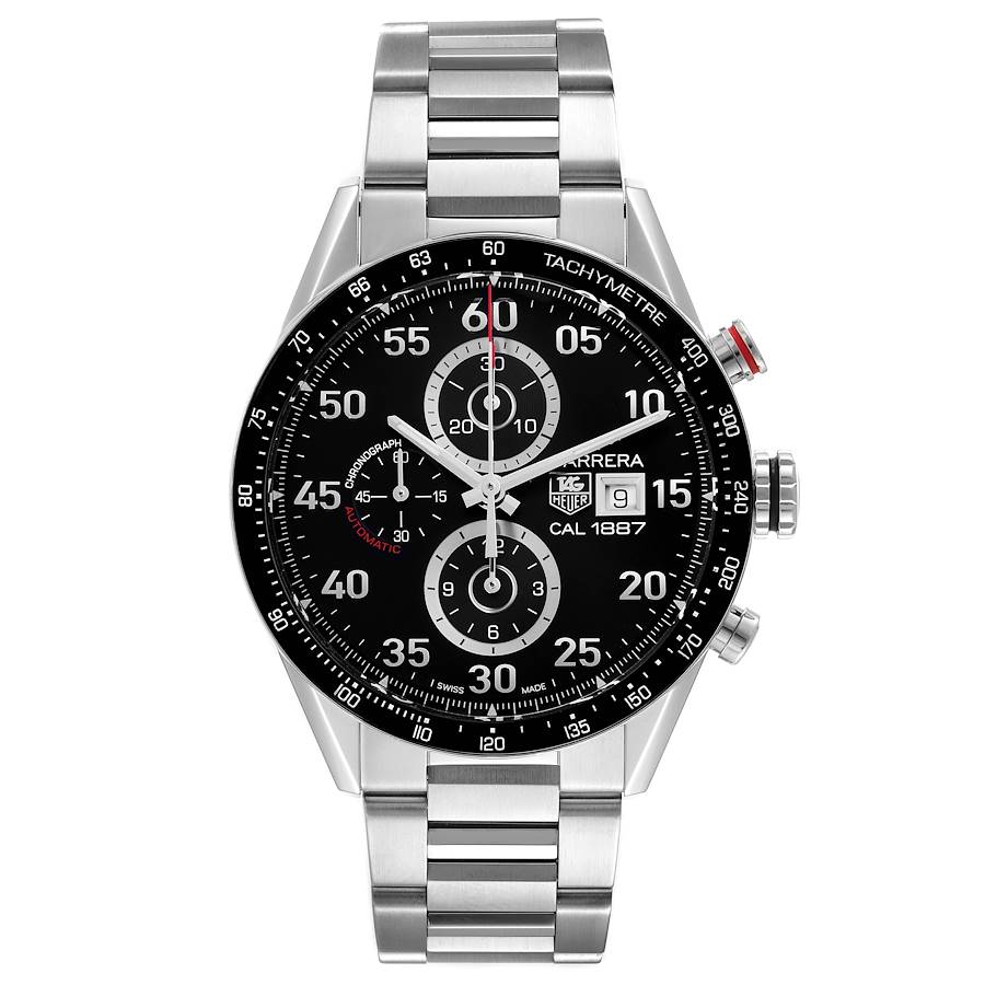 Tag Heuer Carrera Black Dial Chronograph Mens Watch CAR2A10 Box Card SwissWatchExpo