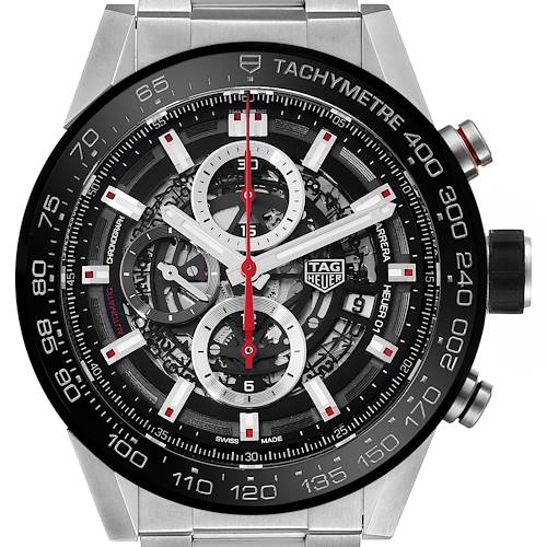 Photo of Tag Heuer Carrera Skeleton Dial Chronograph Steel Mens Watch CAR2A1W Box Card