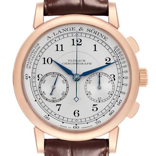 The A. Lange & Sohne 1815 414.032 Men's Rose Gold Silver Dial watch is shown from the front, featuring its dial, subdials, hands, and crown.