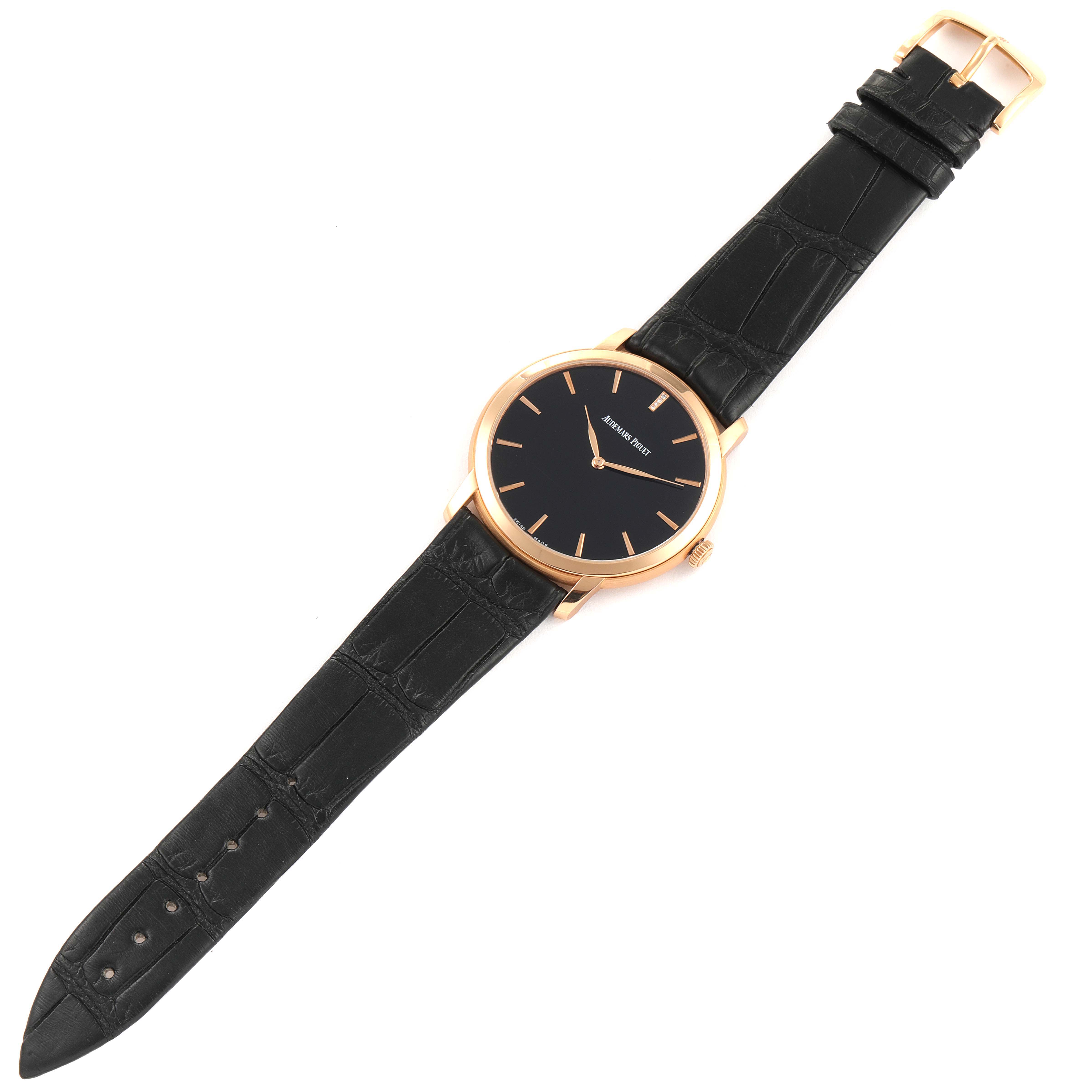 The image shows a top-down view of the Jules model by Audemars Piguet, displaying its face, strap, and buckle.