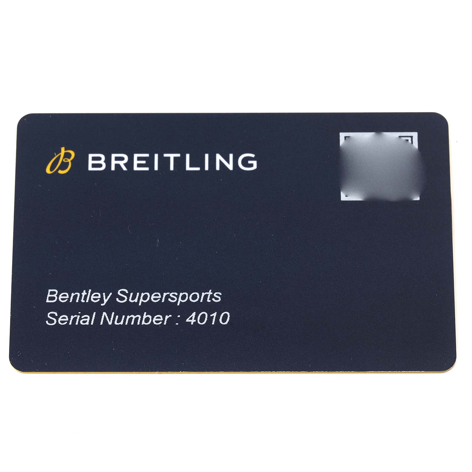The image shows a Breitling Bentley EB0432 Men's Titanium Transparent Dial EB0432 Men's Titanium Transparent Dial Supersports warranty card with the serial number 4010 visible.