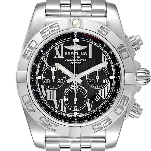 Photo of Breitling Chronomat 01 Black Dial Chronograph Steel Watch AB0110 Box Papers