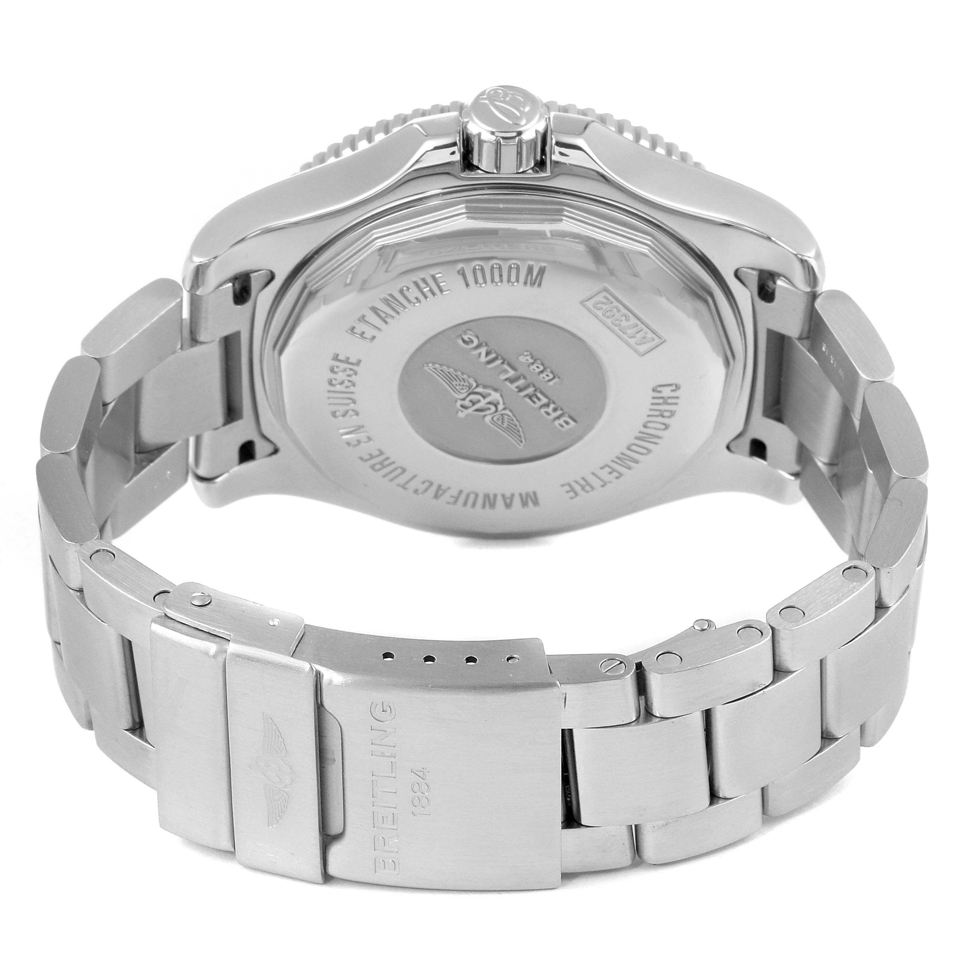 This image shows the back case and bracelet of the Breitling Superocean A17392D8/C910 Men's Stainless Steel Black Dial A17392D8/C910 Men's Stainless Steel Black Dial watch at a rear angle.