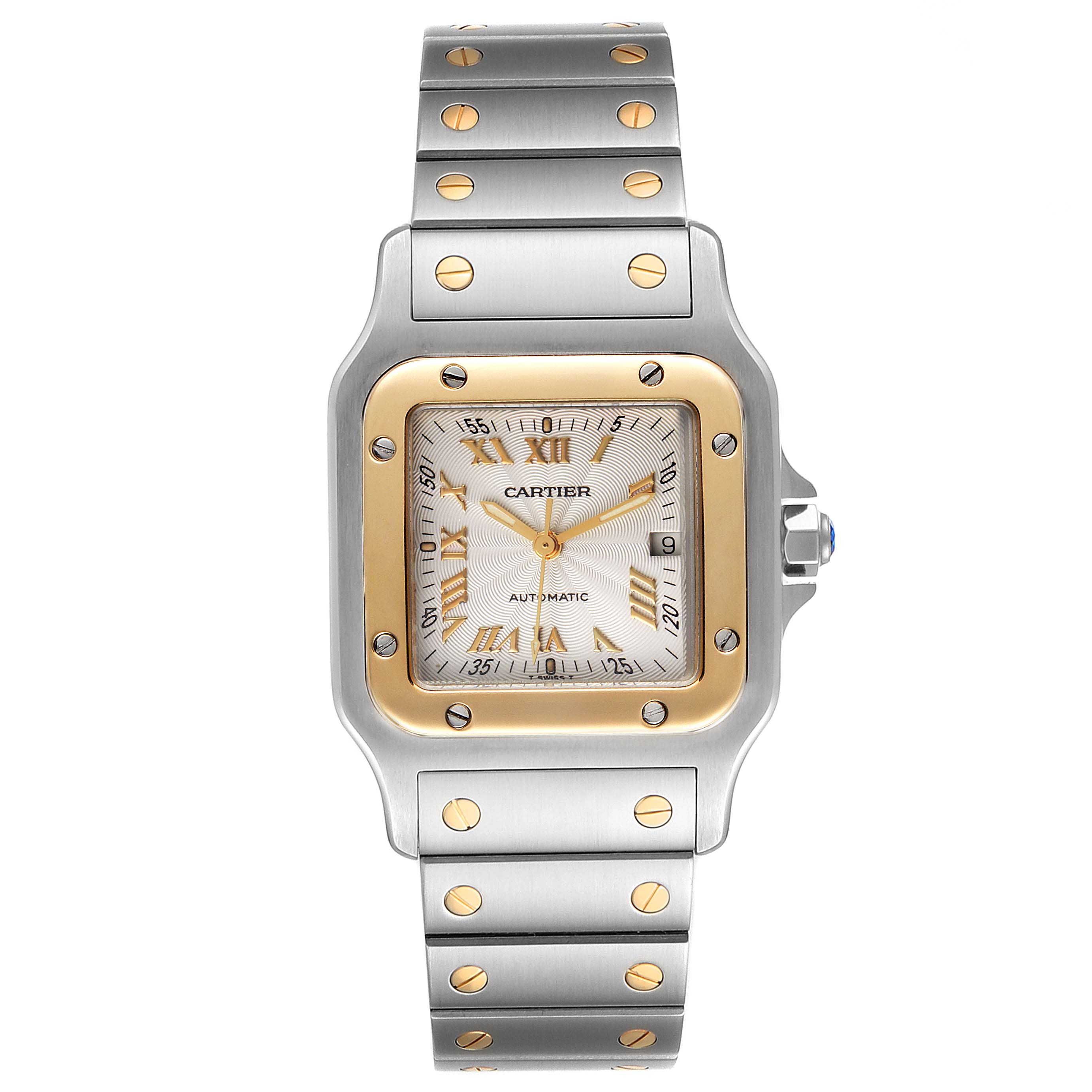 Cartier Santos Galbee Steel Yellow Gold Guilloche Dial Watch W20058C4 ...