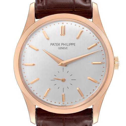 Photo of Patek Philippe Calatrava 18k Rose Gold Silver Dial Mens Watch 5196