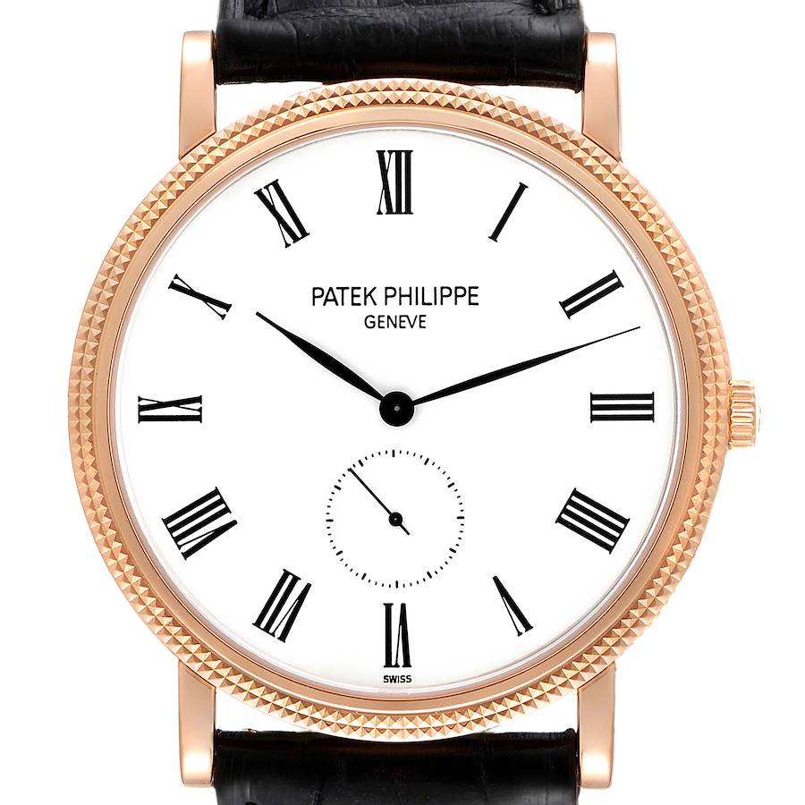 Patek Philippe Calatrava Rose Gold White Enamel Dial Mens Watch 5119 SwissWatchExpo