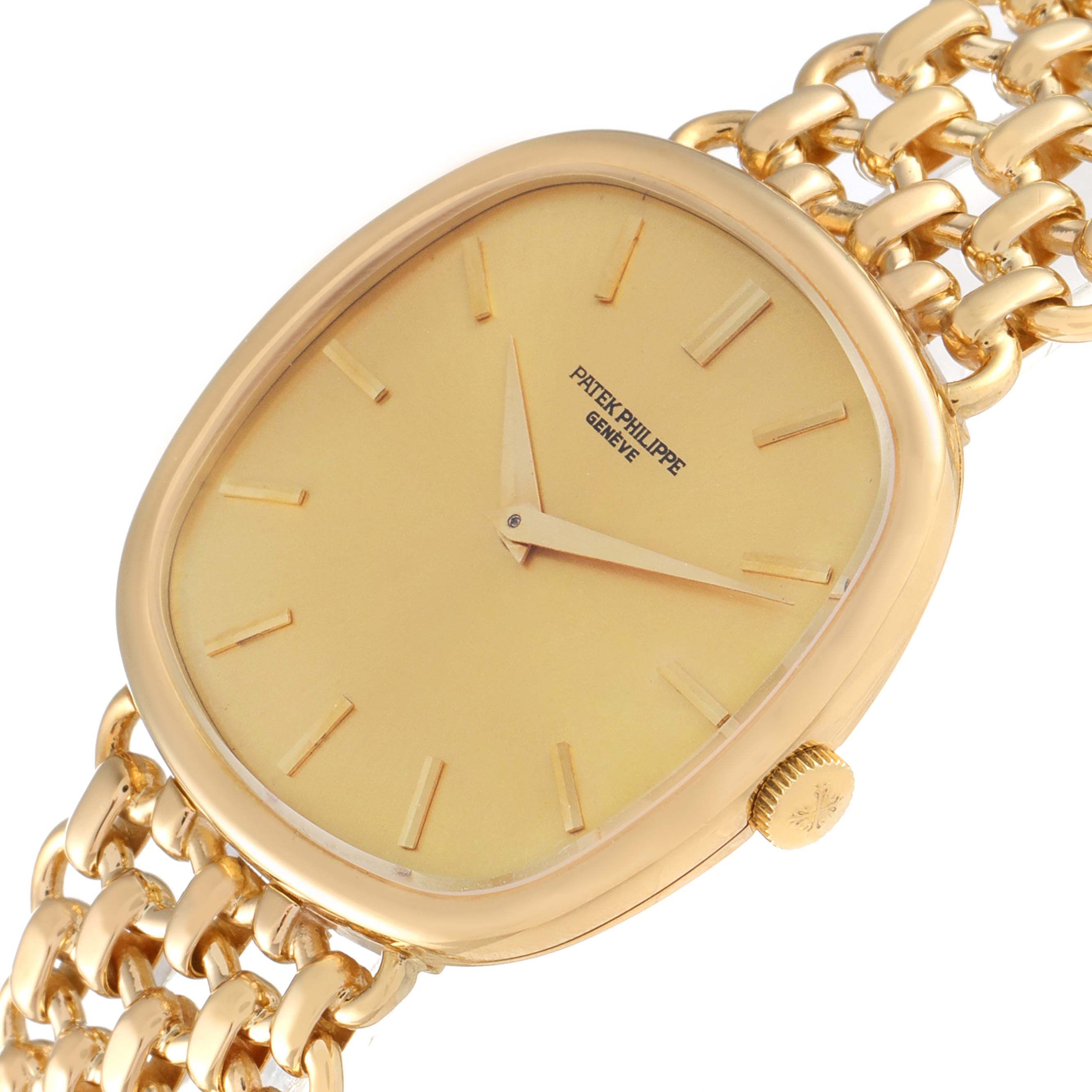 Patek Philippe Ellipse 18k Yellow Gold Champagne Dial Mens Watch 3644 ...