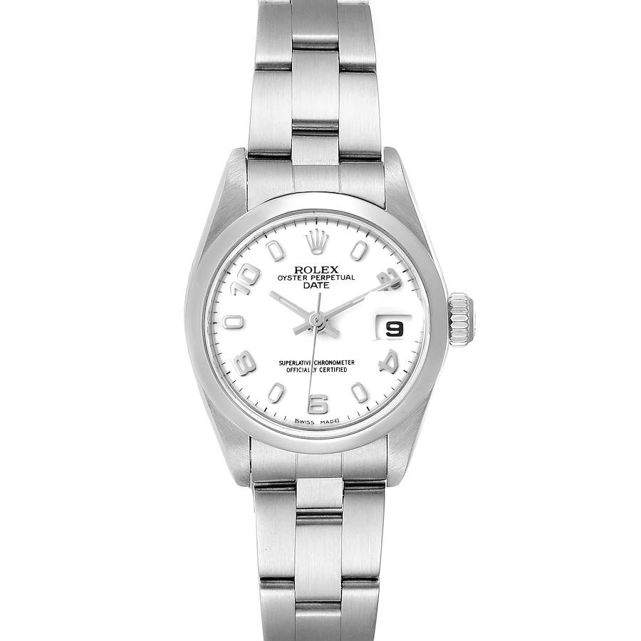 Rolex Date 26 White Dial Domed Bezel Steel Ladies Watch 79160 Papers SwissWatchExpo