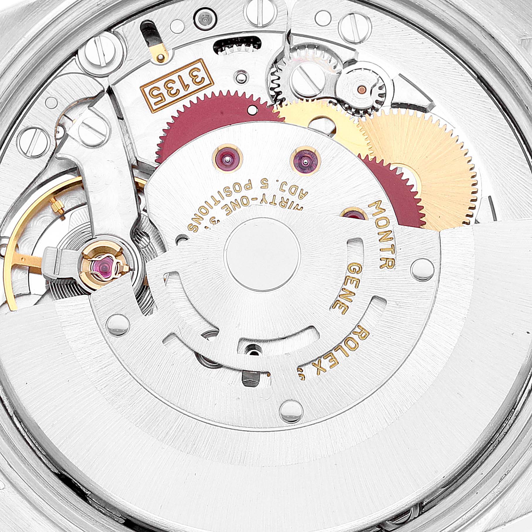 The image shows the movement and inner mechanism of a Rolex Date 15200 Men's Stainless Steel Silver Dial 15200 Men's Stainless Steel Silver Dial watch model from a detailed top-down angle.