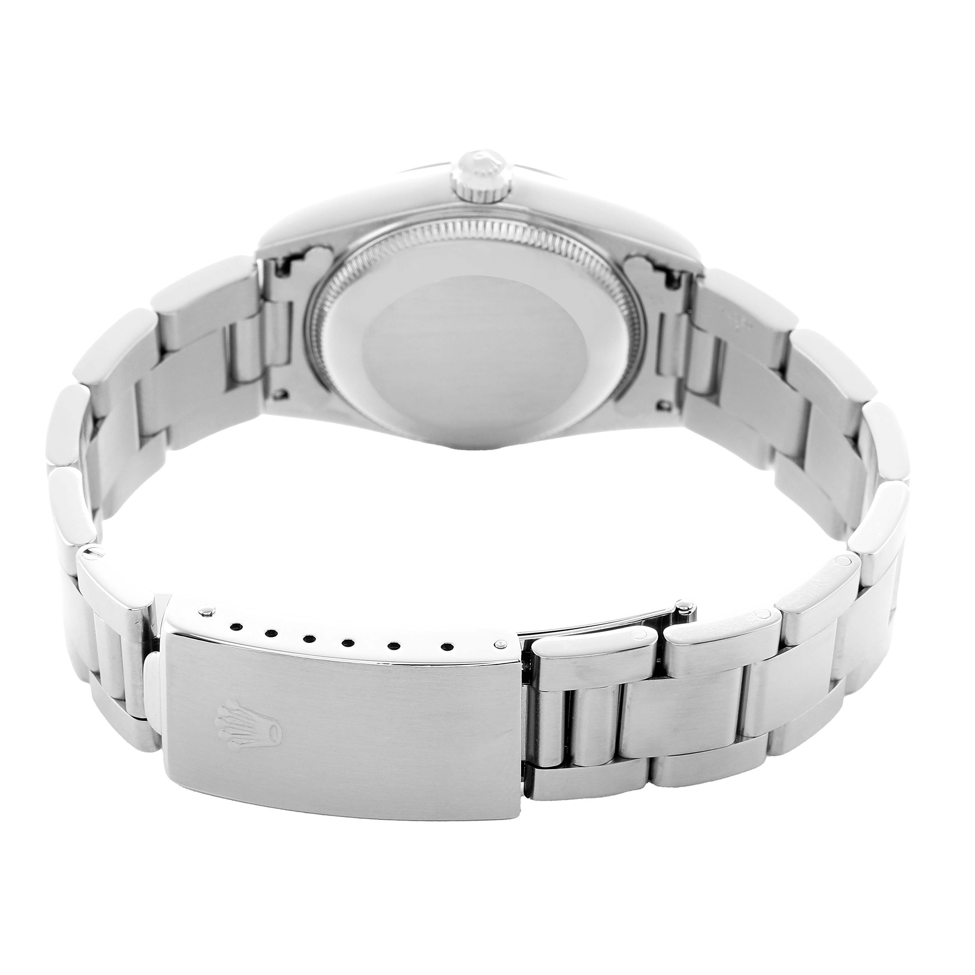 The image shows the back and bracelet clasp of a Rolex Datejust 78240 Women's Stainless Steel Pink Dial watch at a rear angle.