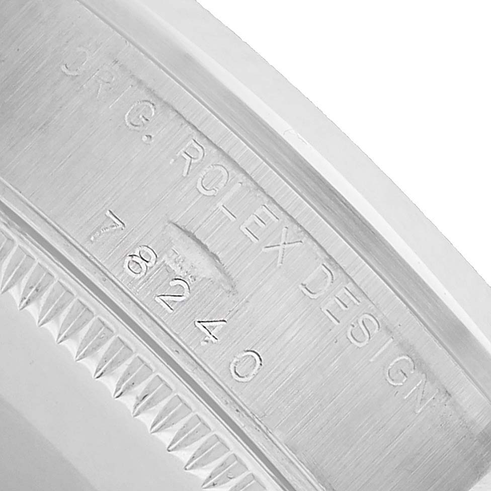 The image shows the side engraving on the case of a Rolex Datejust 78240 Women's Stainless Steel Pink Dial, highlighting the serial and model numbers.