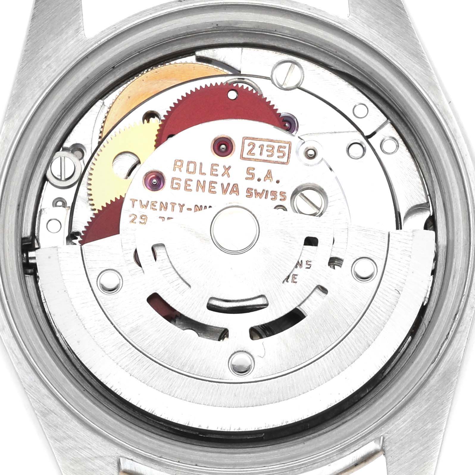 The image shows the movement and internal mechanics of the Rolex Datejust 69173 Women's Steel and Gold (two tone) Champagne Dial 69173 Women's Steel and Gold (two tone) Champagne Dial.