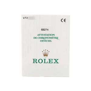 This is a Rolex Datejust 179174 Women's Stainless Steel Mother of Pearl Dial official chronometer certification document, showing the front cover.
