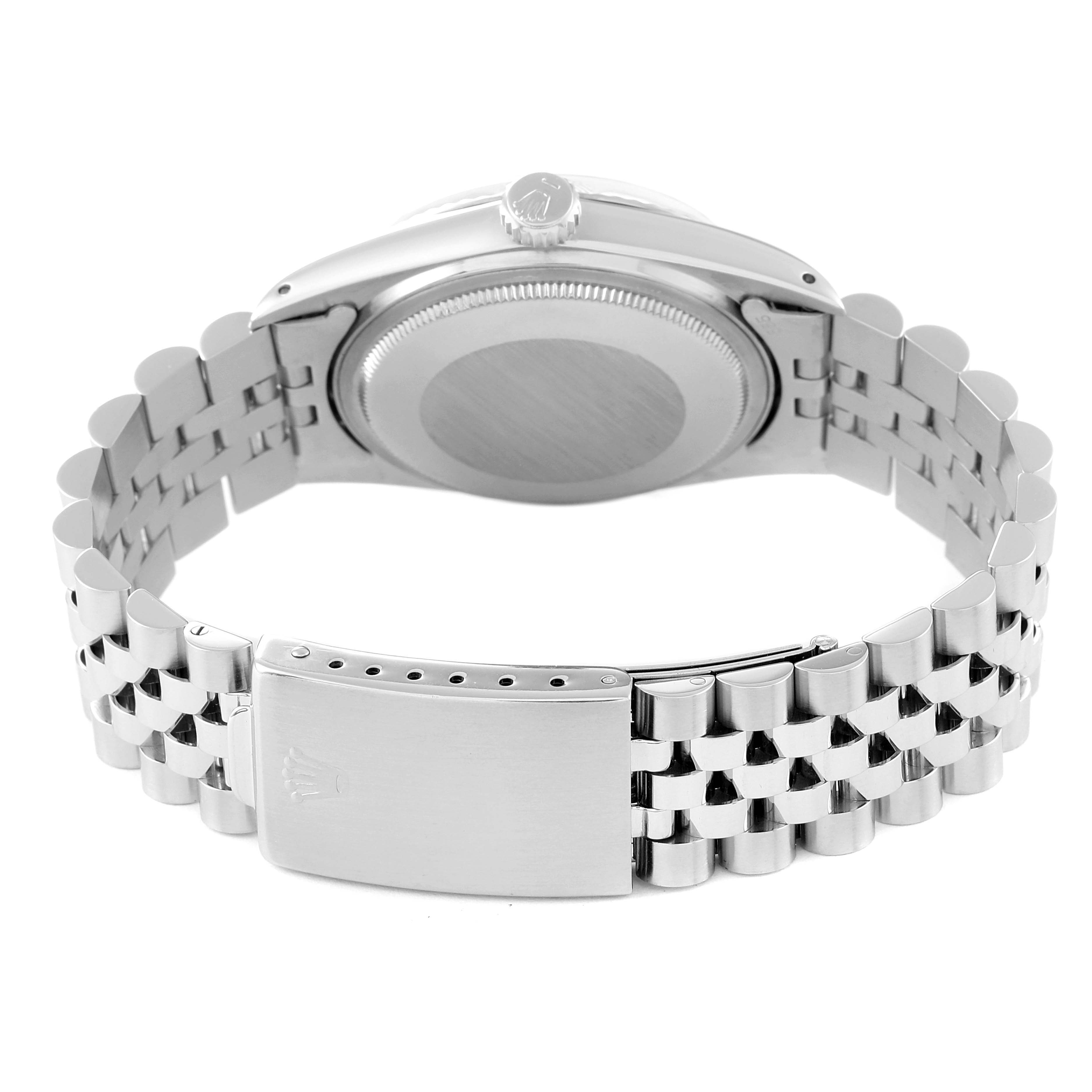 The image shows the back and clasp of a Rolex Vintage Collection 16014 Men
s Stainless Steel Silver Dial 16014 Men
s Stainless Steel Silver Dial watch, including its bracelet and case back.