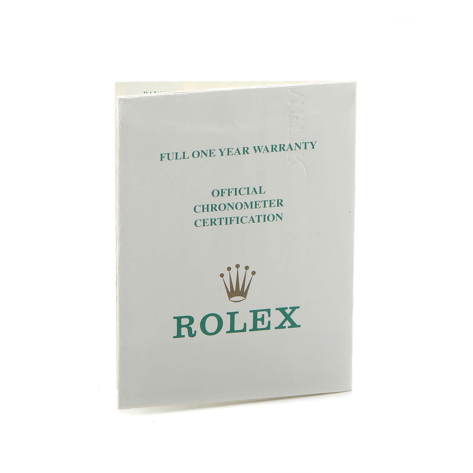 The image shows a warranty booklet for the Rolex Datejust 69163 Women's Steel and Gold (two tone) Black Dial, featuring the brand name and official chronometer certification.