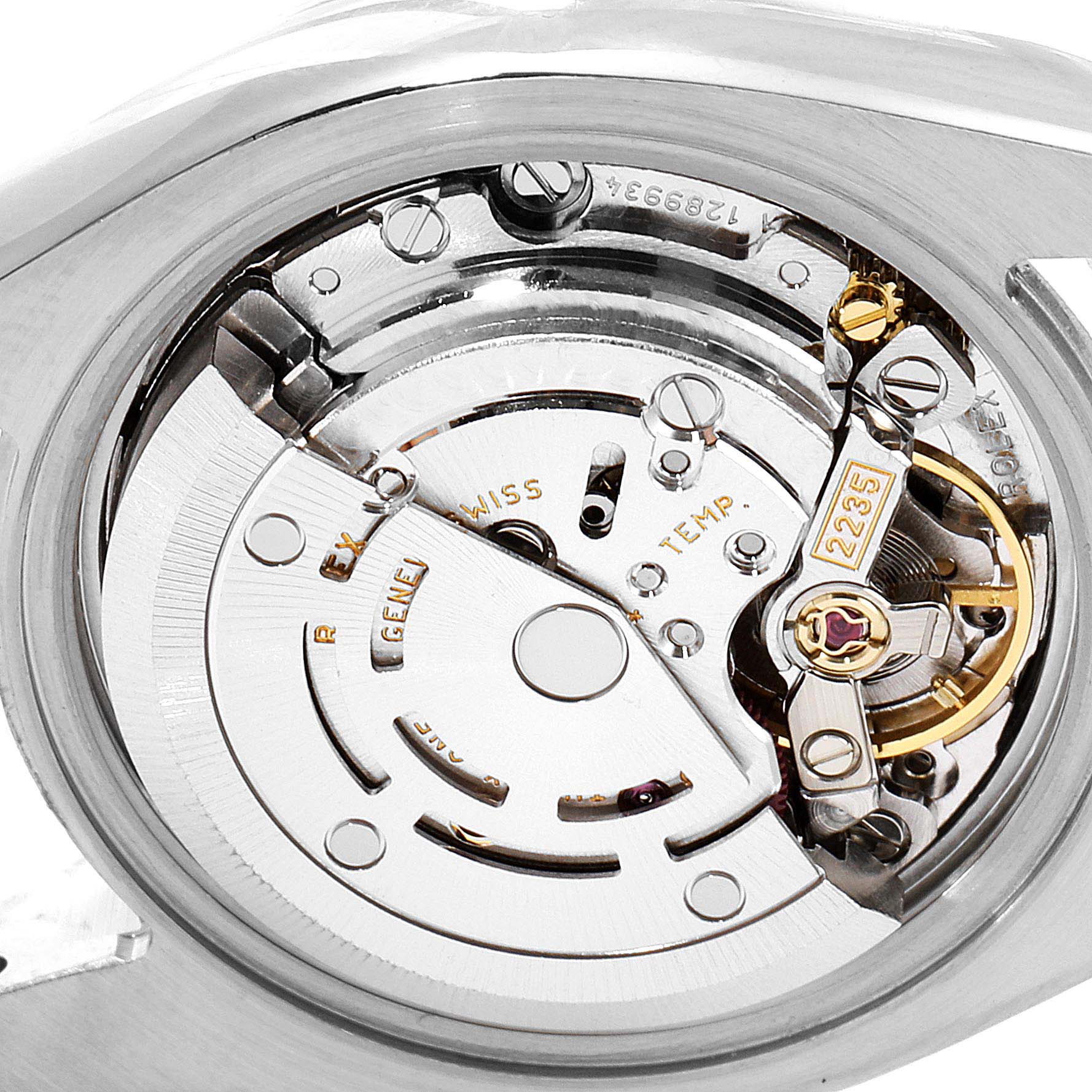 This image shows a close-up view of the movement inside a Rolex Datejust 179173 Women
s Steel and Gold (two tone) Silver Dial 179173 Women
s Steel and Gold (two tone) Silver Dial watch.