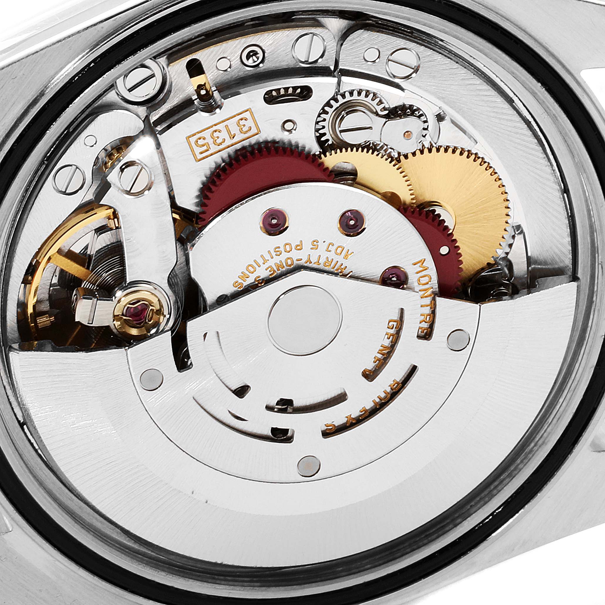 This image shows a close-up of the movement mechanism of the Rolex Datejust 16233 Men
s Steel and Gold (two tone) Mother of Pearl Dial 16233 Men
s Steel and Gold (two tone) Mother of Pearl Dial watch.