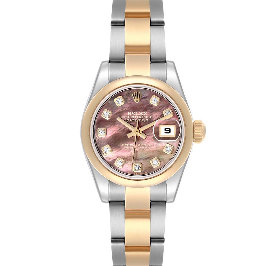 The Rolex Datejust watch is shown from the front, displaying the dial, bezel, and a portion of the bracelet.