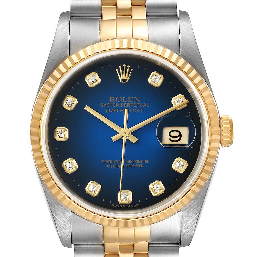 Rolex Datejust Steel Yellow Gold Vignette Diamond Dial Mens Watch 16233 Box SwissWatchExpo
