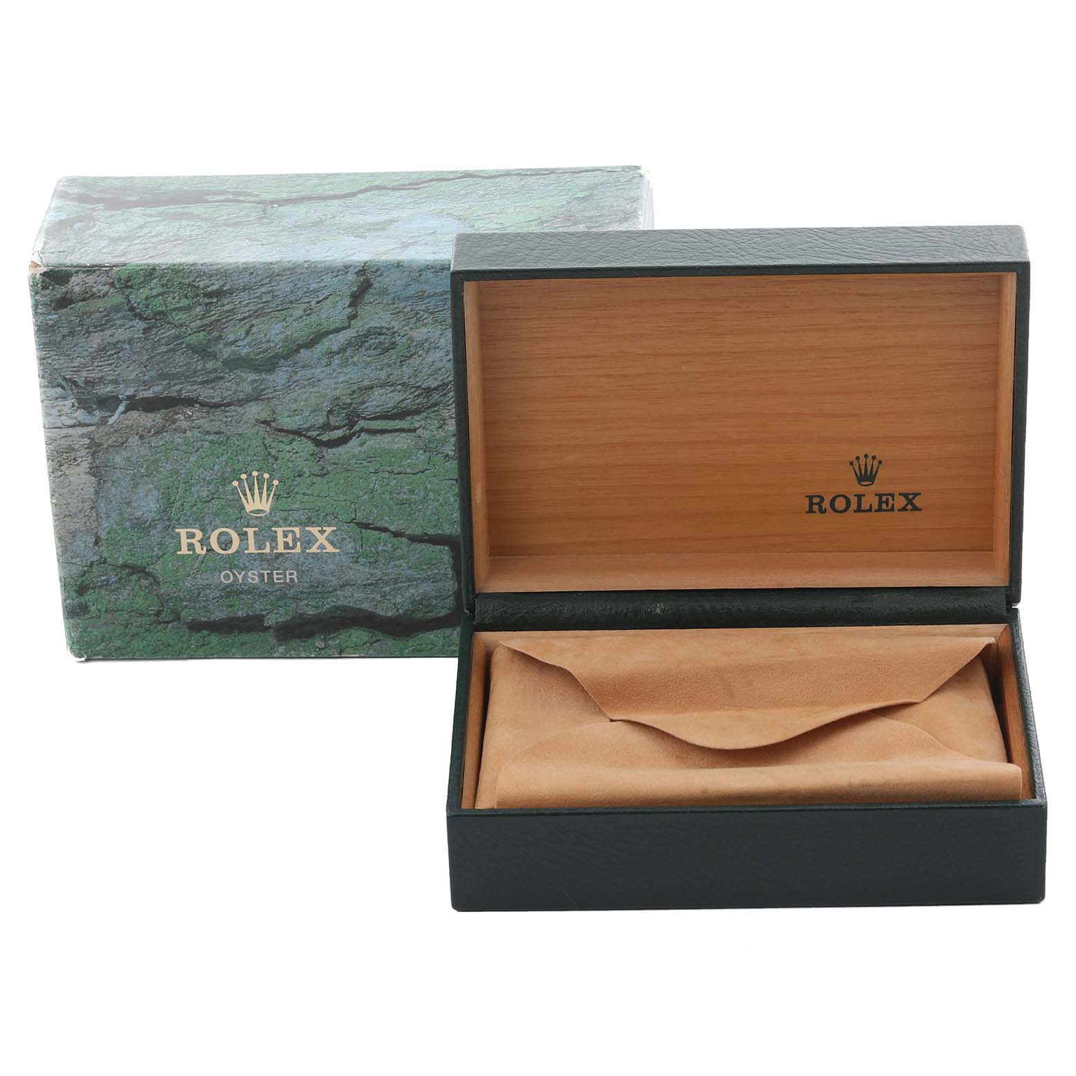 This image shows the open presentation box and packaging for a Rolex Datejust 16233 Men's Steel and Gold (two tone) White Dial 16233 Men's Steel and Gold (two tone) White Dial watch, without the watch itself.