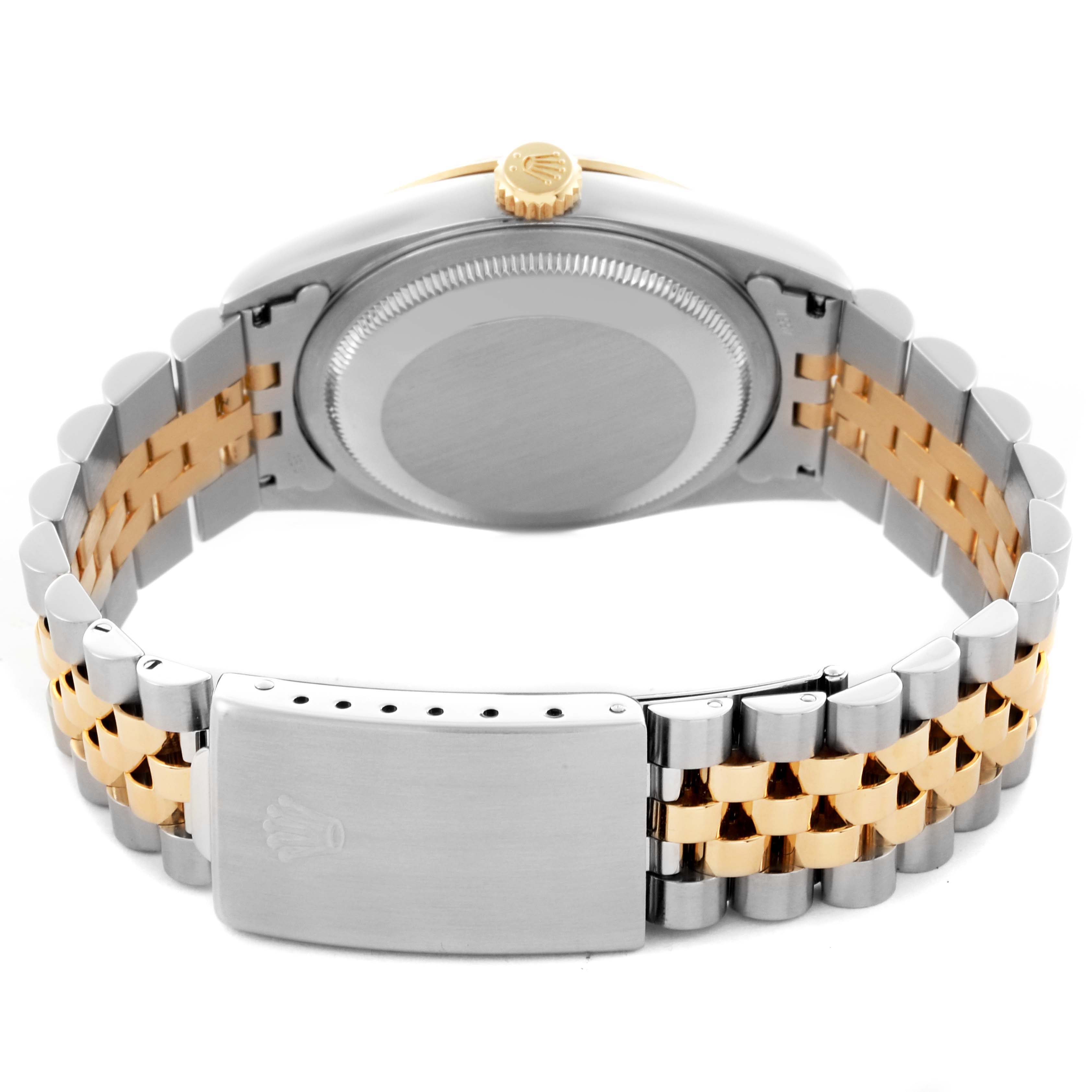 The image shows the back case and bracelet with a clasp of the Rolex Datejust 16233 Men's Steel and Gold (two tone) White Dial 16233 Men's Steel and Gold (two tone) White Dial watch from a rear angle.