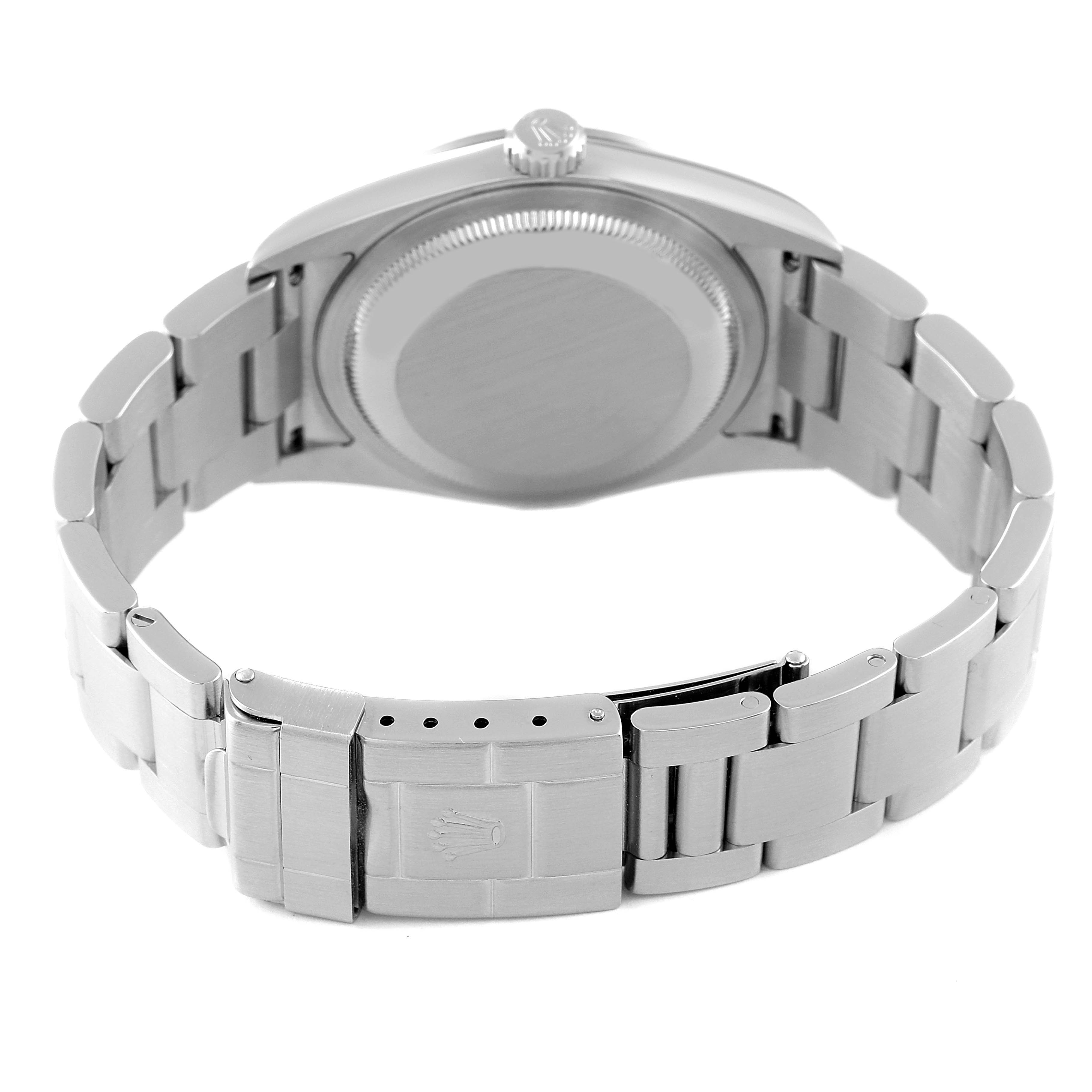 The image shows the backside and bracelet of a Rolex Explorer 114270 Men
s Stainless Steel Black Dial 114270 Men
s Stainless Steel Black Dial watch, displaying the clasp and case back.