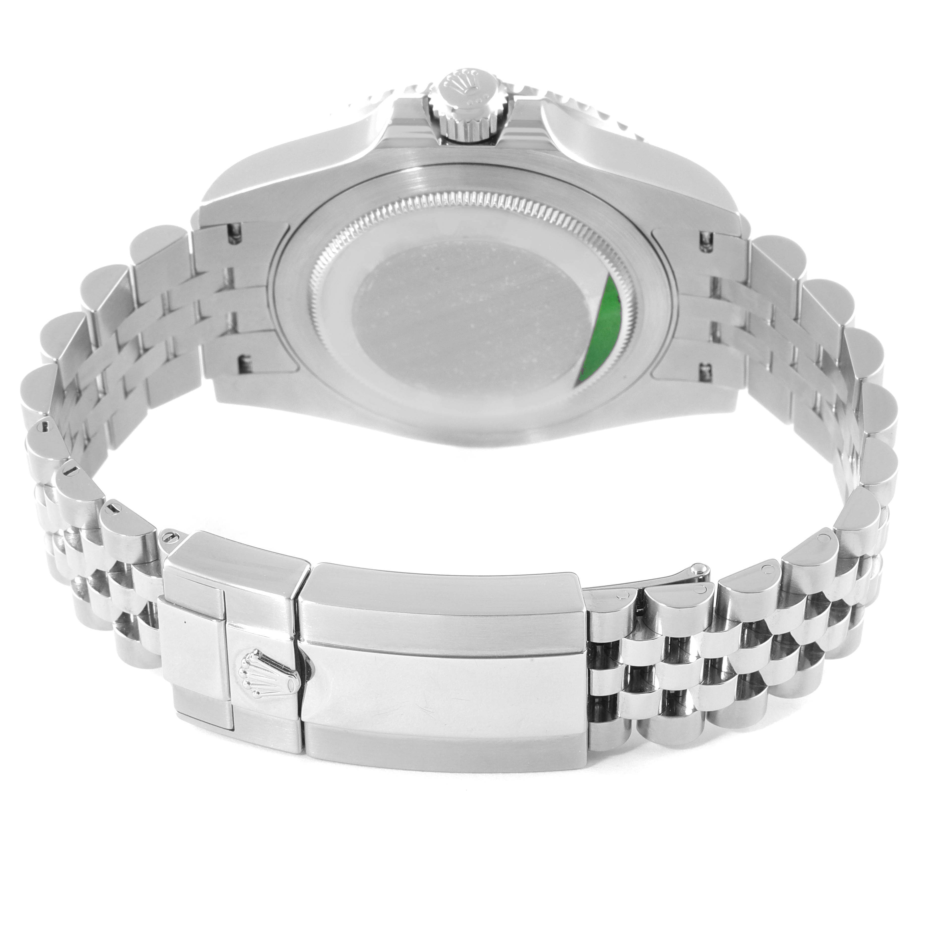 This image shows the back of a Rolex GMT-Master 126710 Men
s Stainless Steel Black Dial 126710 Men
s Stainless Steel Black Dial watch, highlighting the case back, bracelet, and clasp.