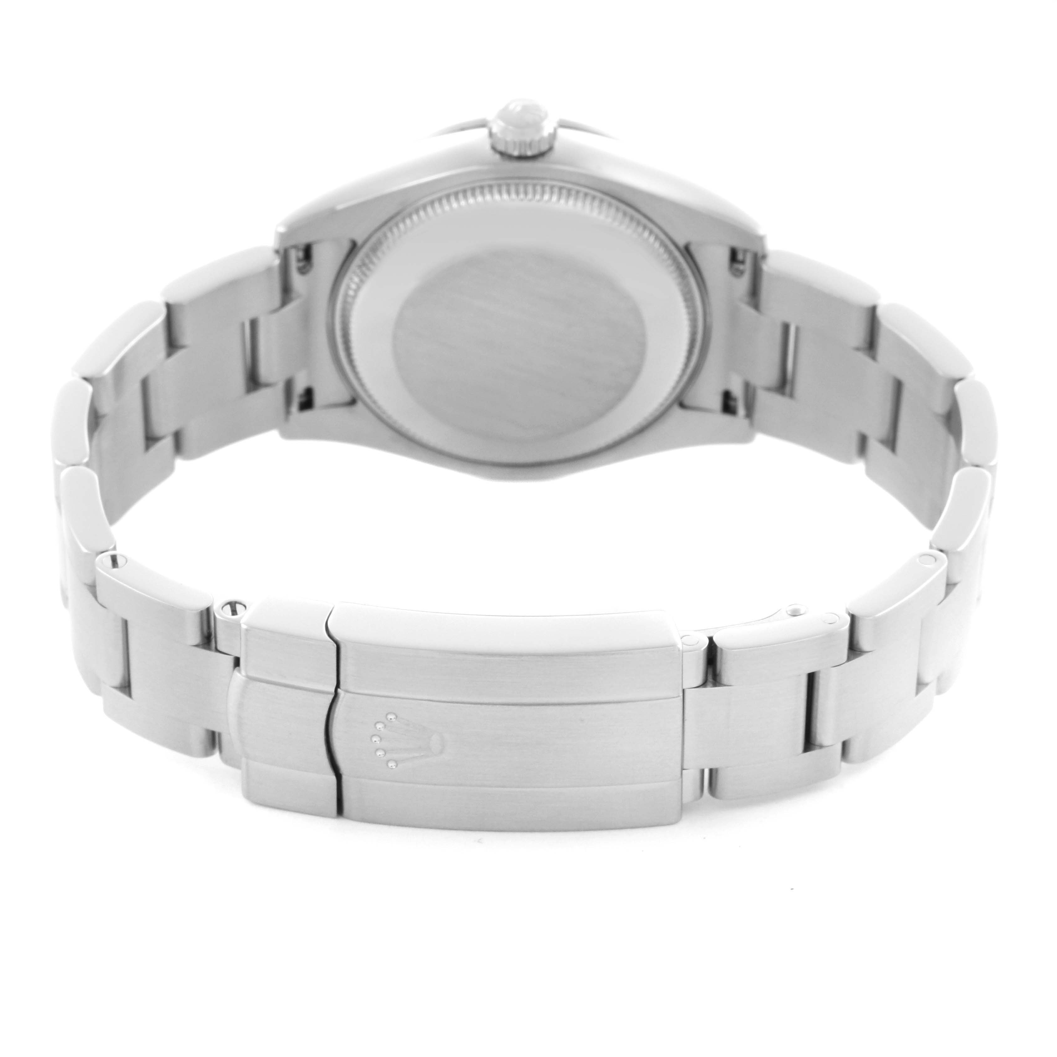 The image shows the back case and bracelet clasp of a Rolex Mid-Size 177200 Women
s Stainless Steel Silver Dial 177200 Women
s Stainless Steel Silver Dial watch.