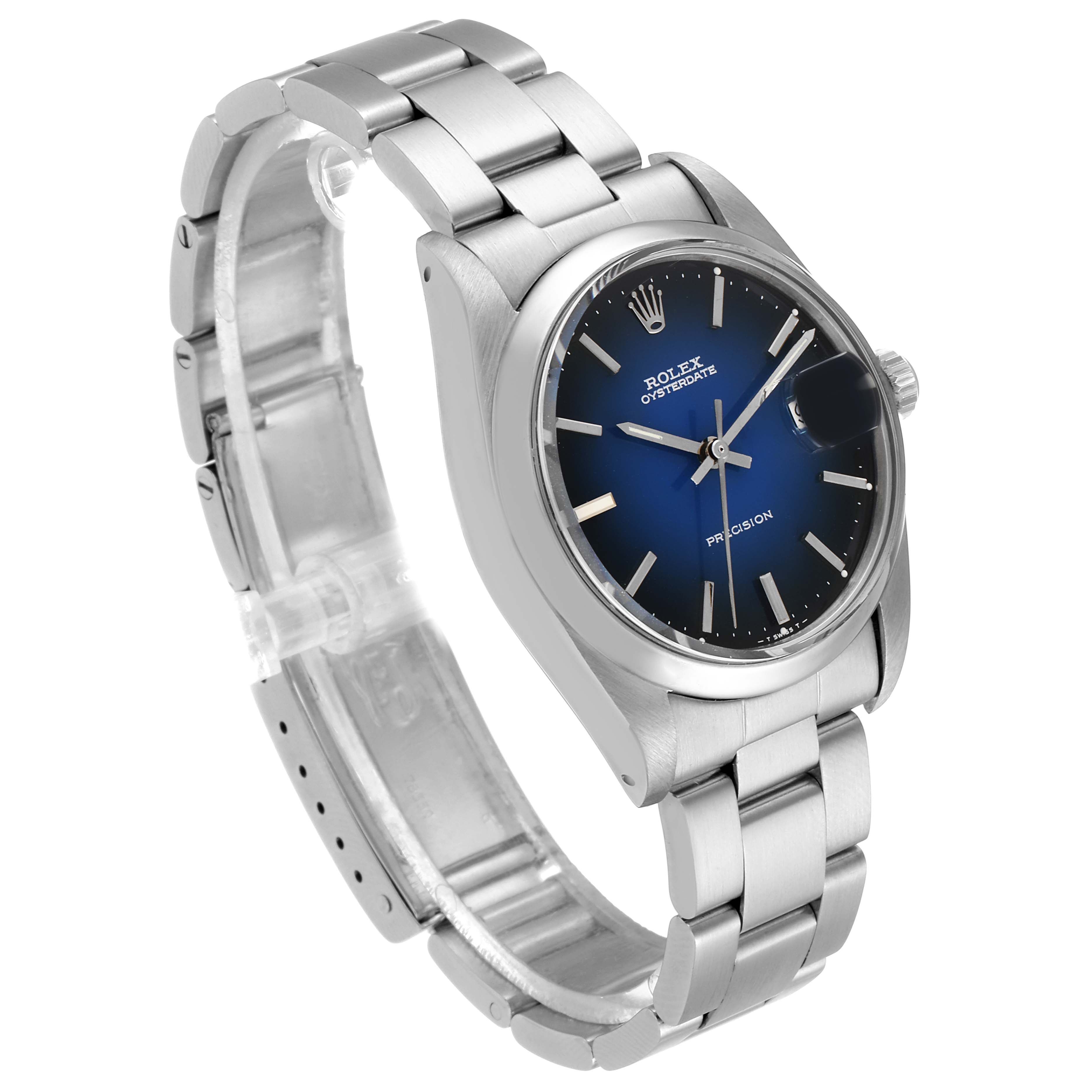 The Rolex Vintage Collection 6694 Men's Stainless Steel Blue Dial 6694 Men's Stainless Steel Blue Dial model is shown at a side angle, displaying the face, bezel, crown, and bracelet.