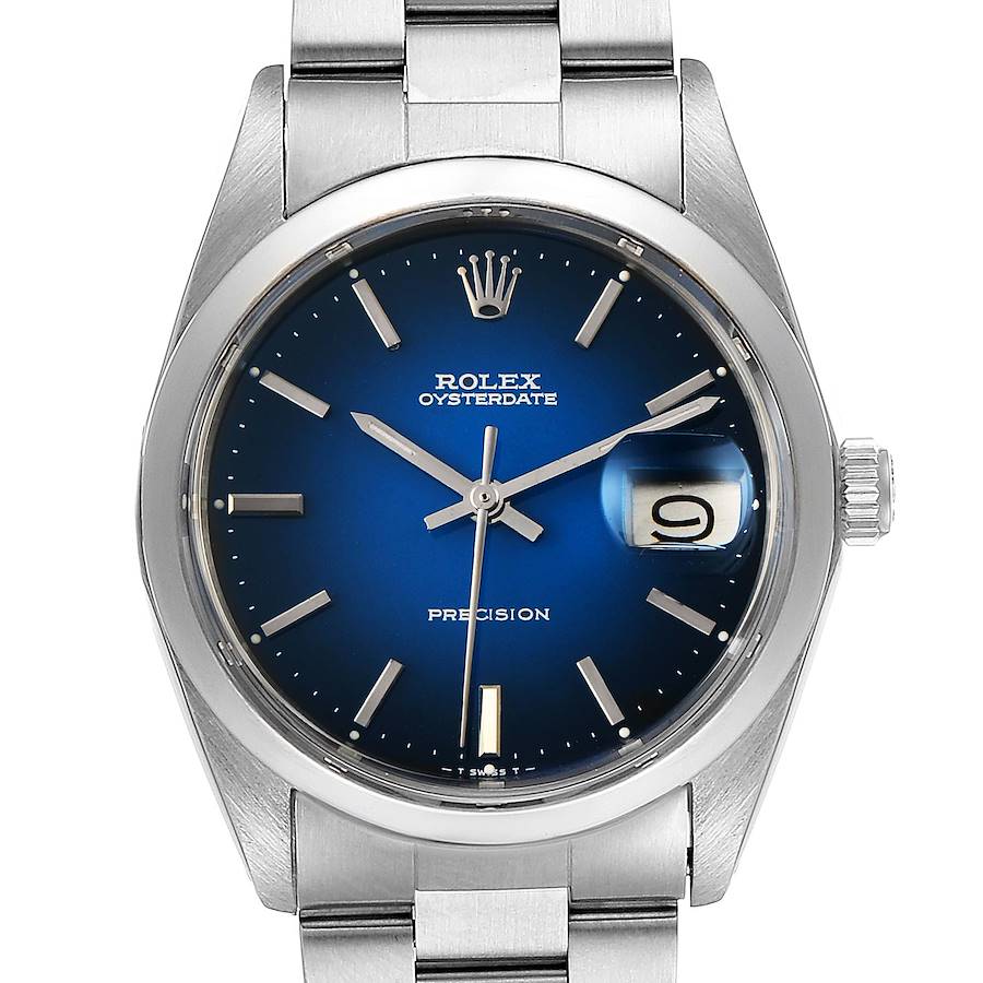 Rolex OysterDate Precision Blue Vignette Dial Vintage Mens Watch 6694 SwissWatchExpo