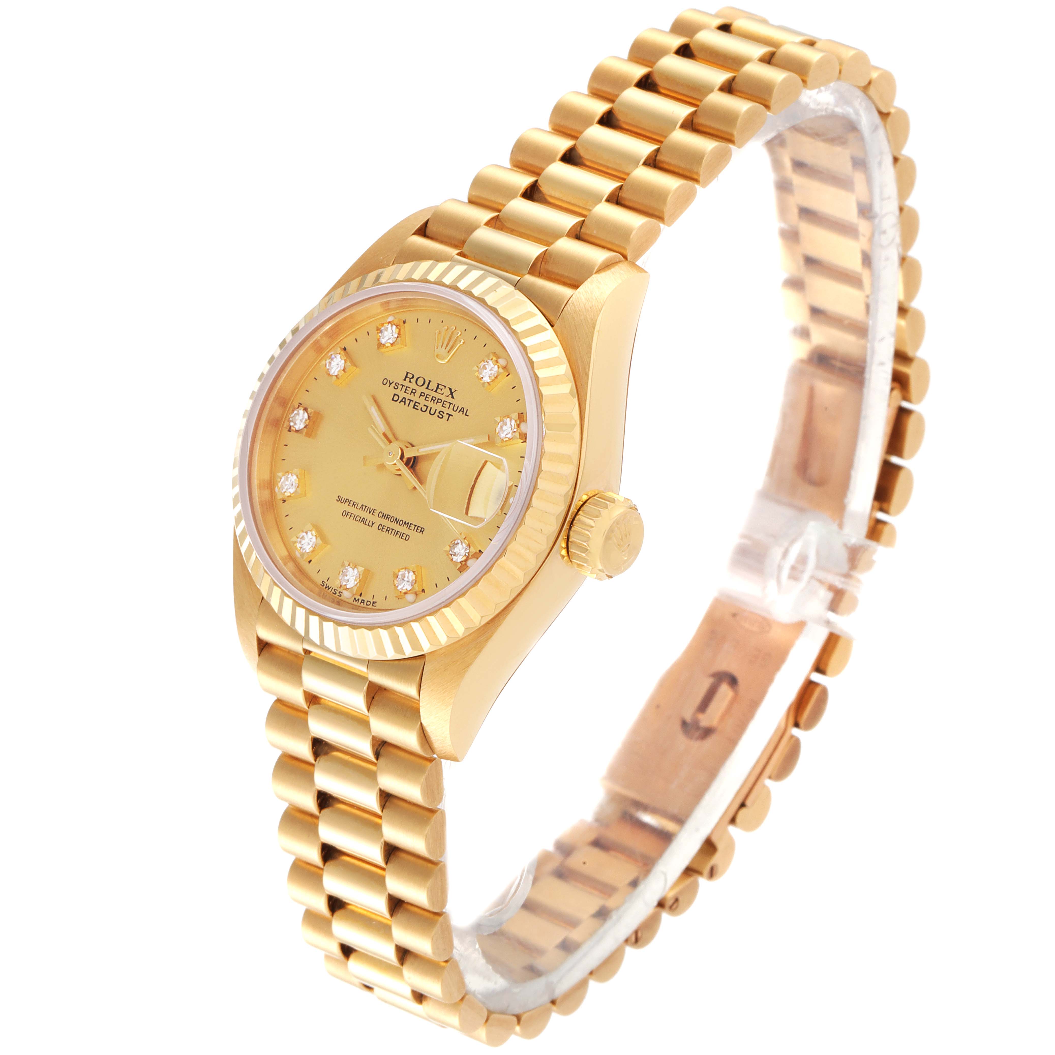 The image shows a Rolex Datejust 69178 Women's Yellow Gold Champagne Dial 69178 Women's Yellow Gold Champagne Dial watch at a slight angle, displaying the watch face, bezel, and bracelet.