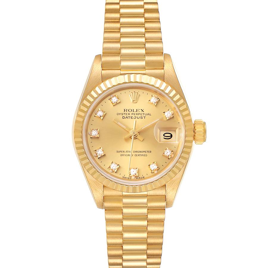 Rolex President Datejust Yellow Gold Diamond Dial Watch 69178 Box Service Papers SwissWatchExpo