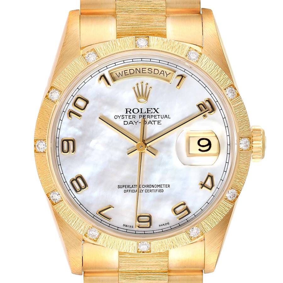 Rolex President Day-Date 18K Yellow Gold Diamond Mens Watch 18308 SwissWatchExpo