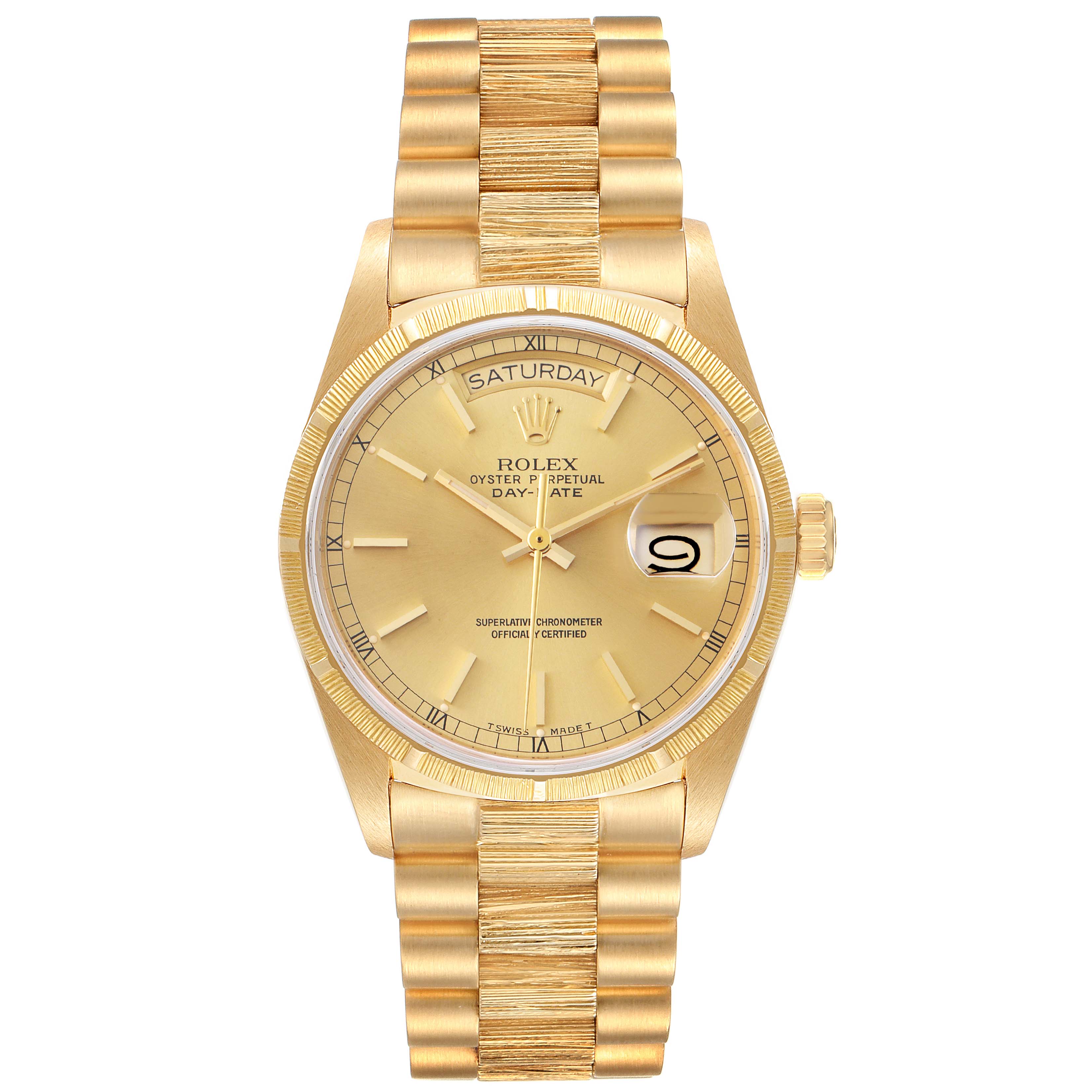 Rolex President Day-Date Yellow Gold Bark Finish Mens Watch 18078 ...