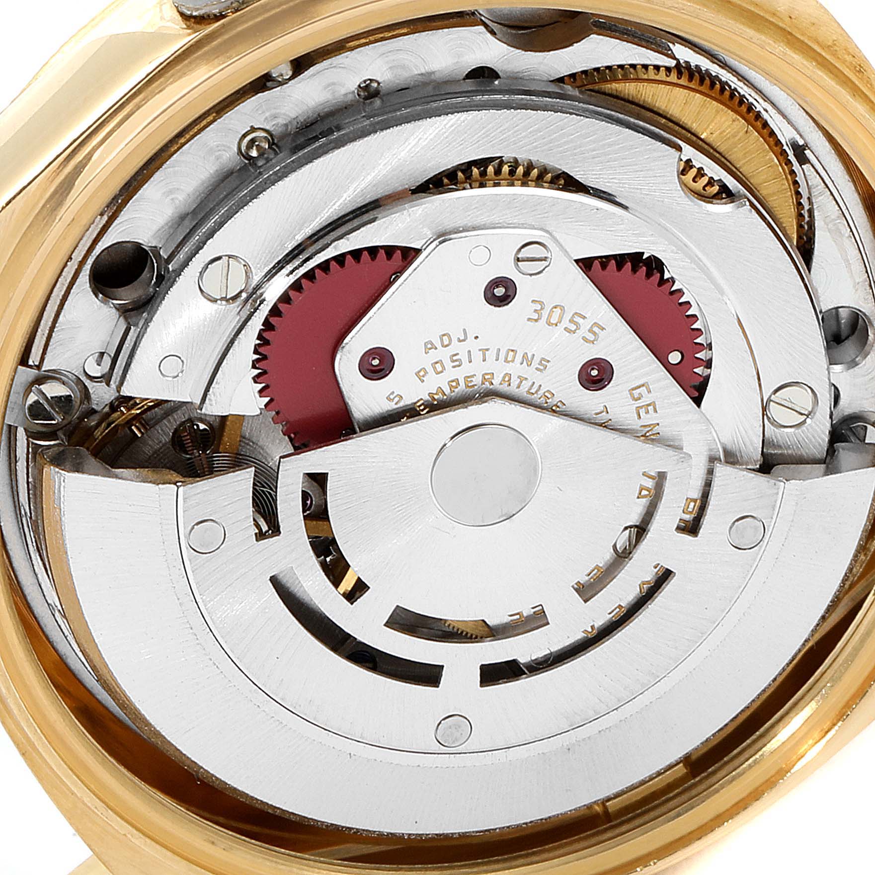 This image shows the internal movement mechanics of the Rolex President 18078 Men
s Yellow Gold Champagne Dial 18078 Men
s Yellow Gold Champagne Dial watch model.