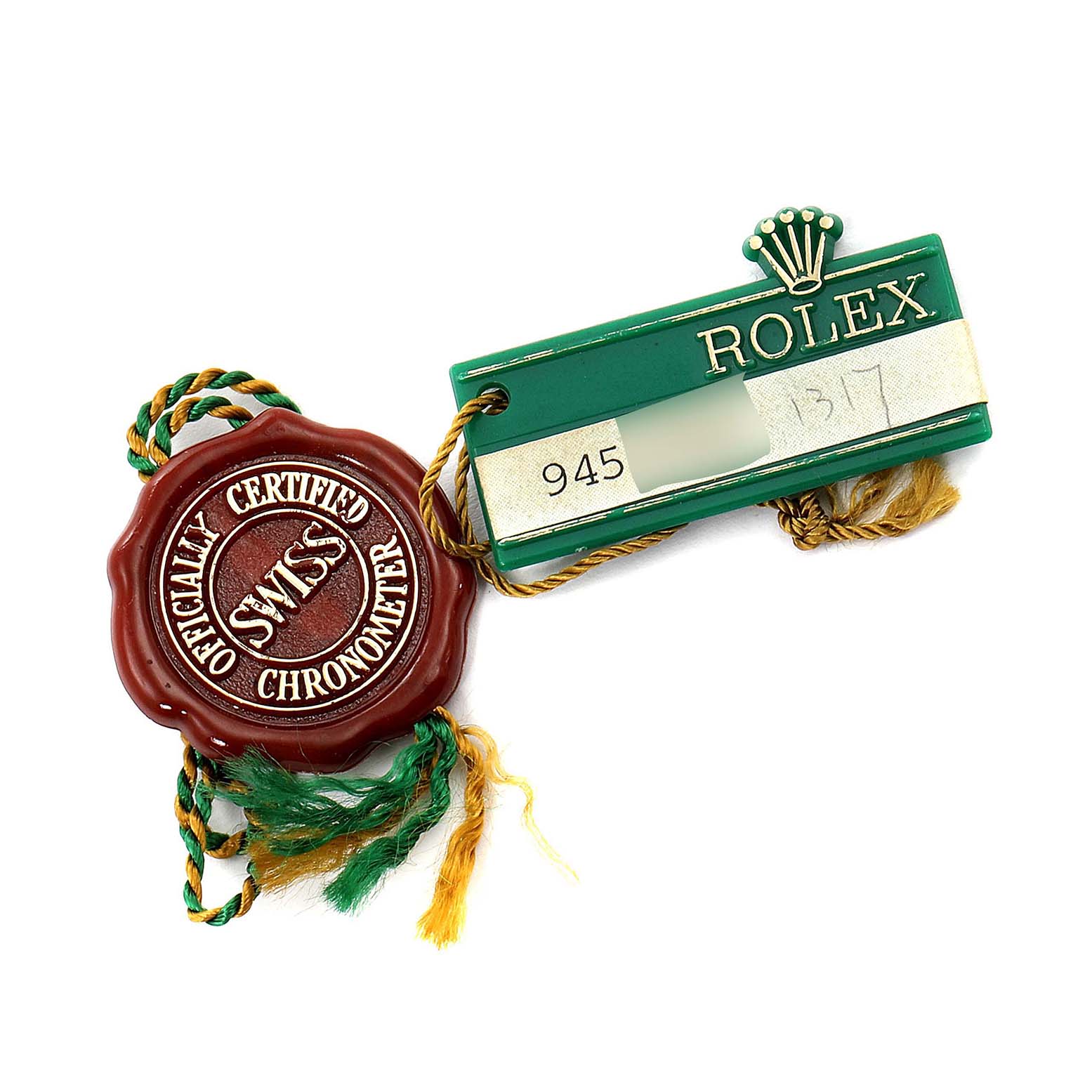 The image shows the tag and seal of a Rolex President 18078 Men
s Yellow Gold Champagne Dial 18078 Men
s Yellow Gold Champagne Dial model watch, displaying "Officially Certified Chronometer" and branding details.